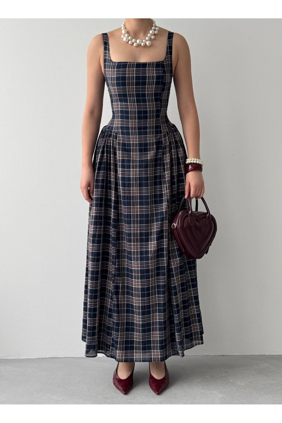 Bess Midi Elbise ETK-00916-lacivert