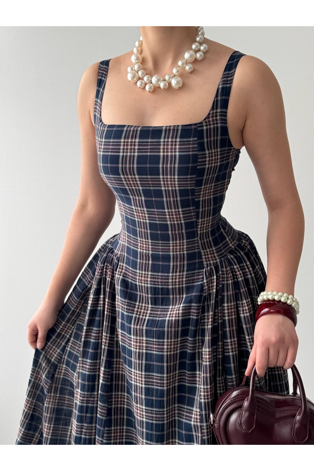 Bess Midi Elbise ETK-00916-lacivert