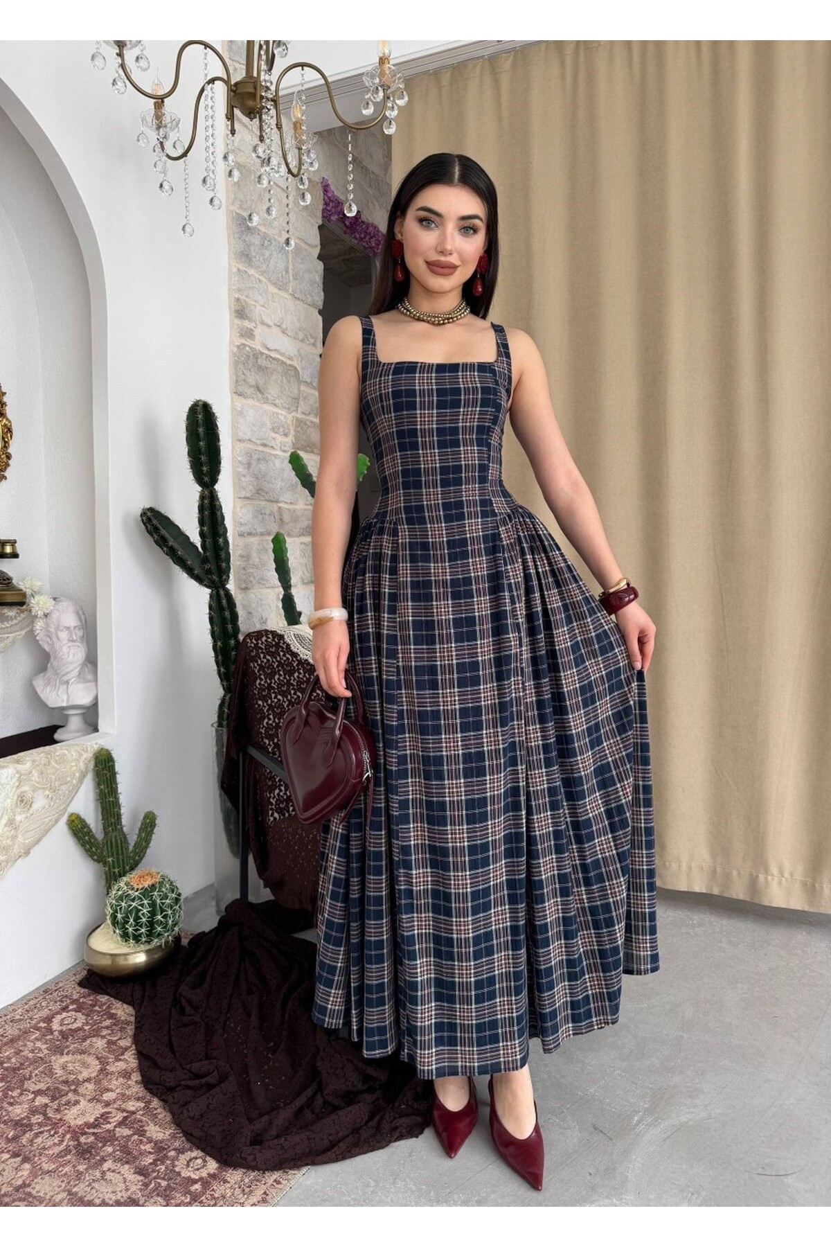 Bess Midi Elbise ETK-00916-lacivert