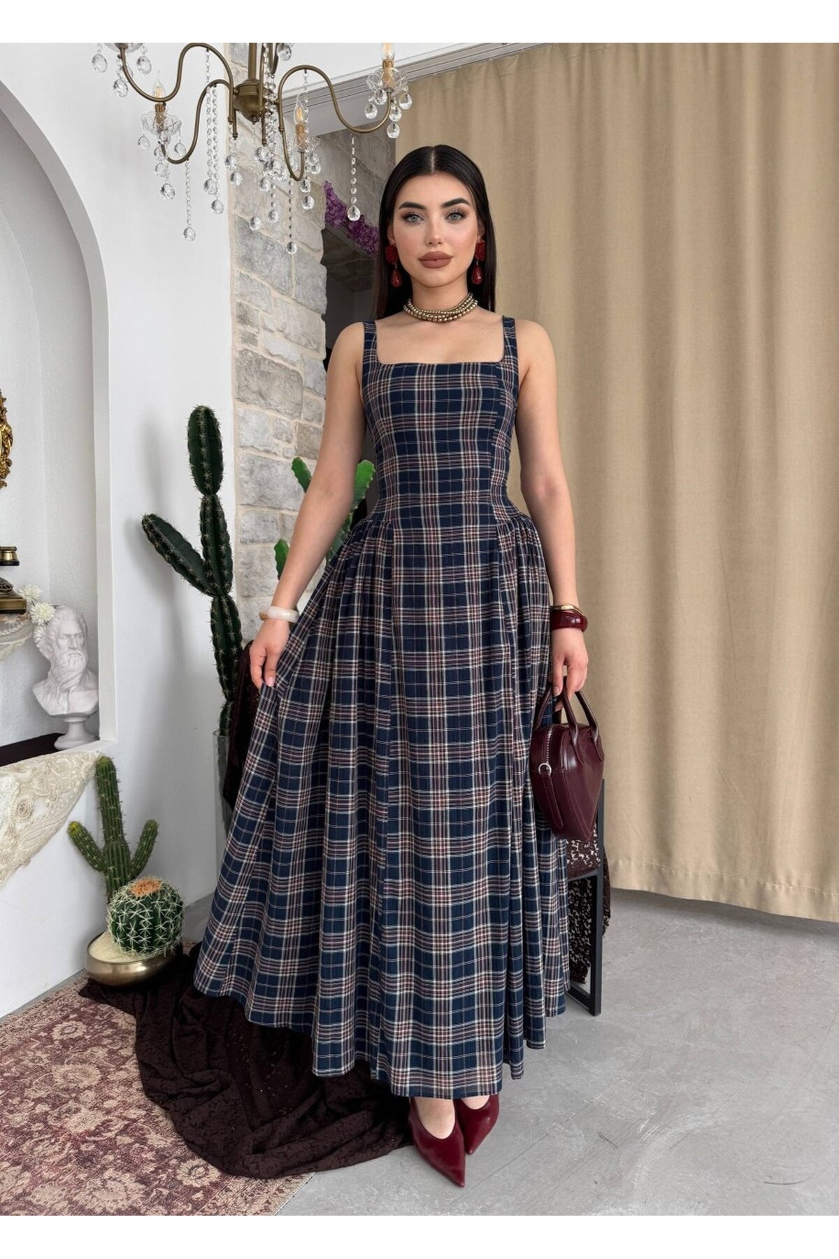 Bess Midi Elbise ETK-00916-lacivert