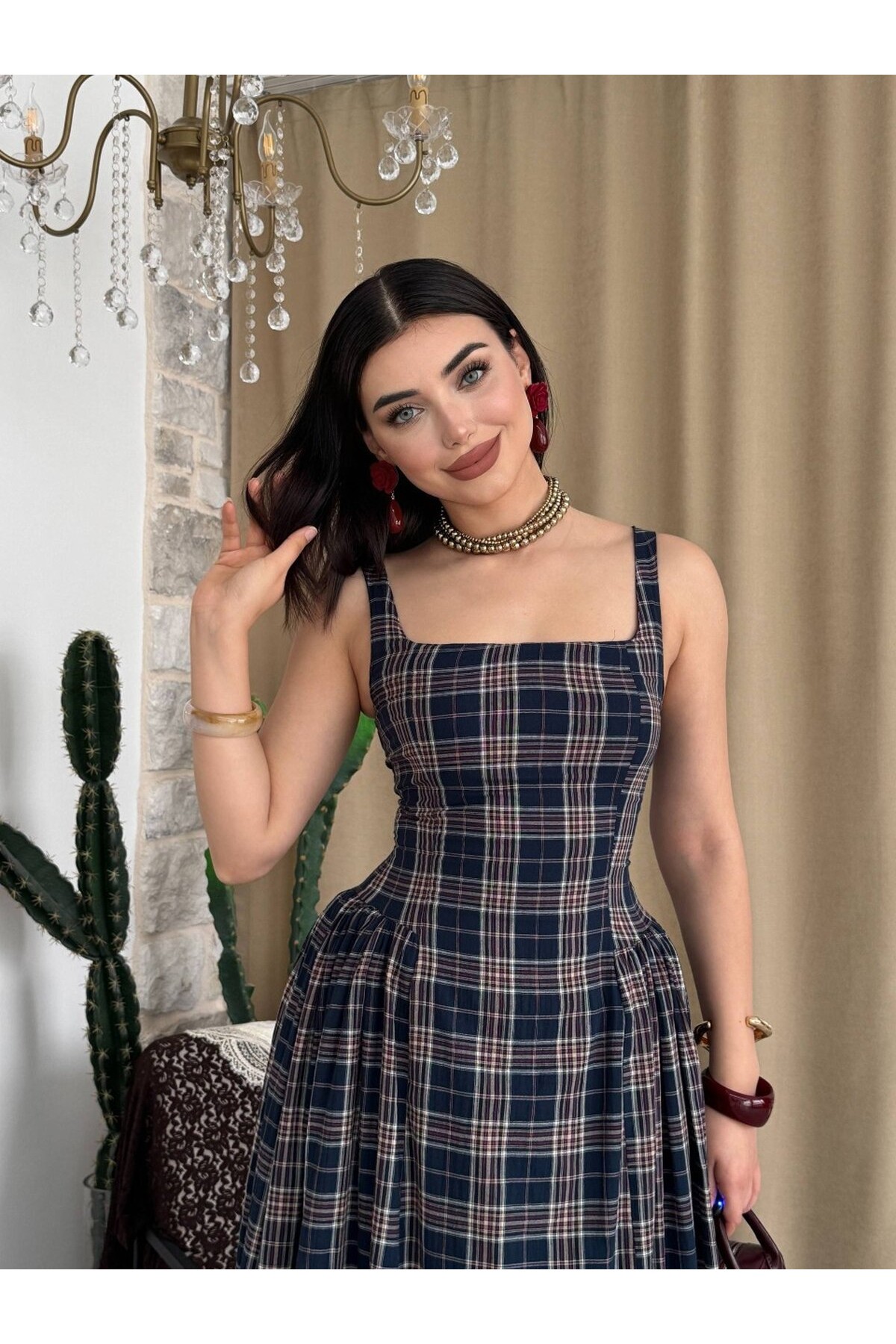 Bess Midi Elbise ETK-00916-lacivert