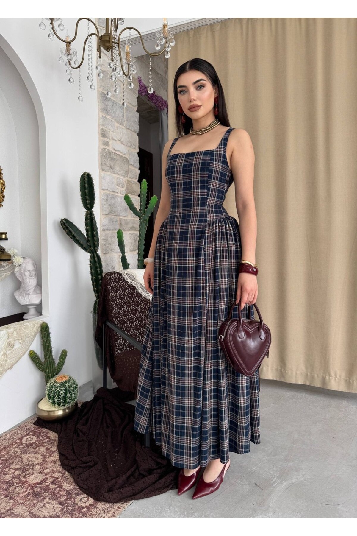 Bess Midi Elbise ETK-00916-lacivert