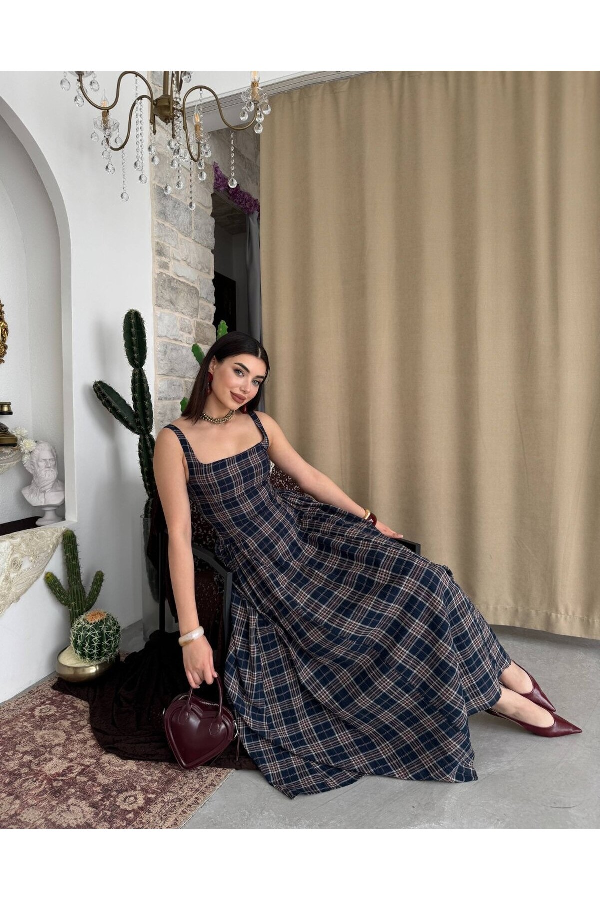 Bess Midi Elbise ETK-00916-lacivert