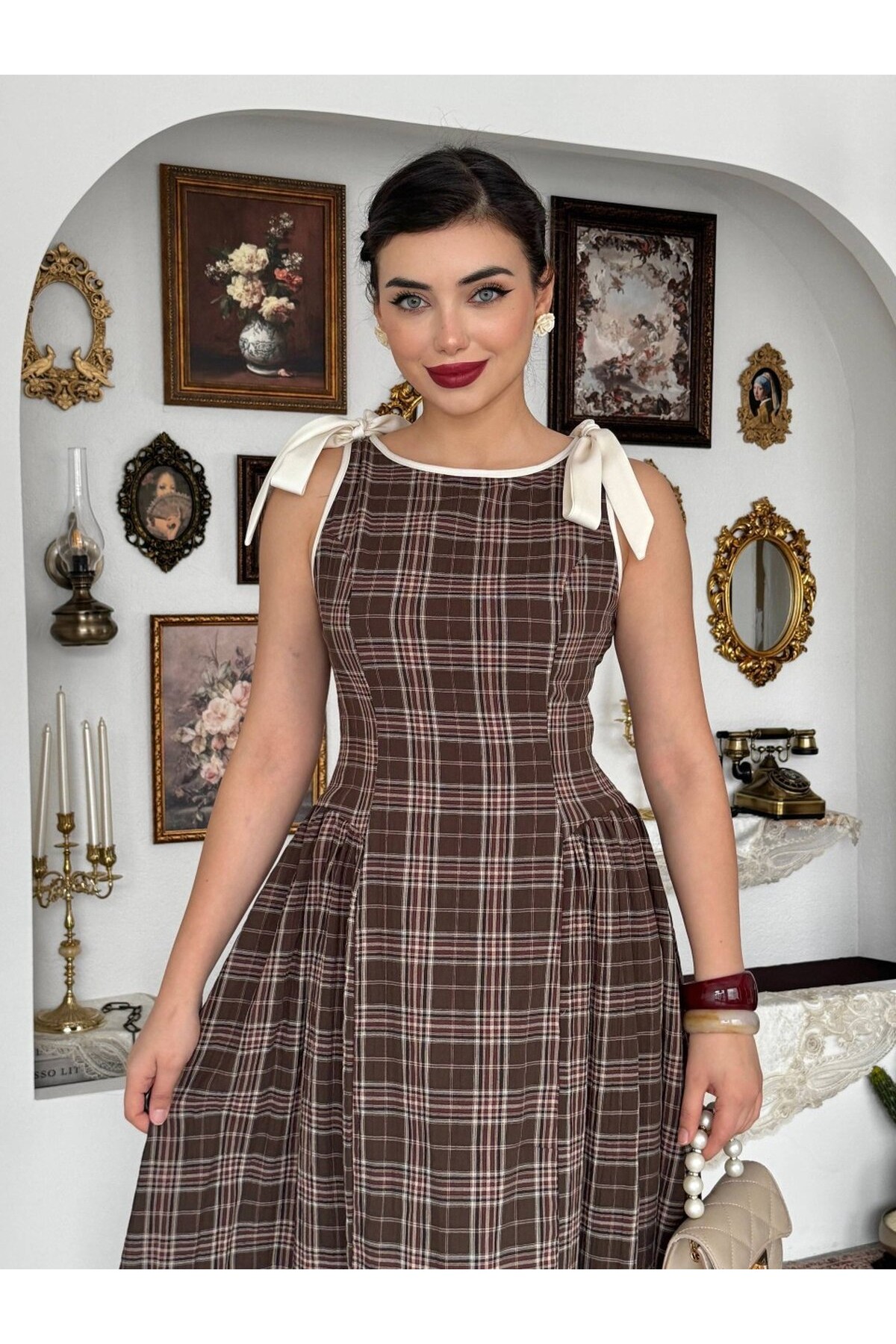 Mumu Fiyonk Detaylı Elbise ETK-00917-kahve