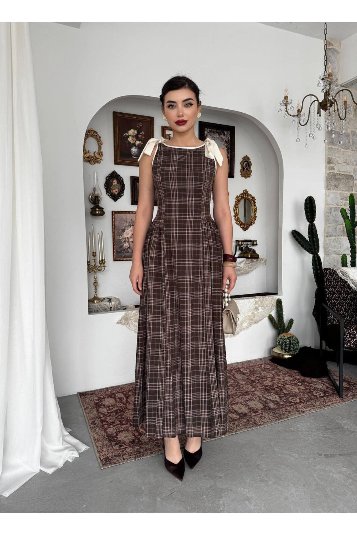 Mumu Fiyonk Detaylı Elbise ETK-00917-kahve