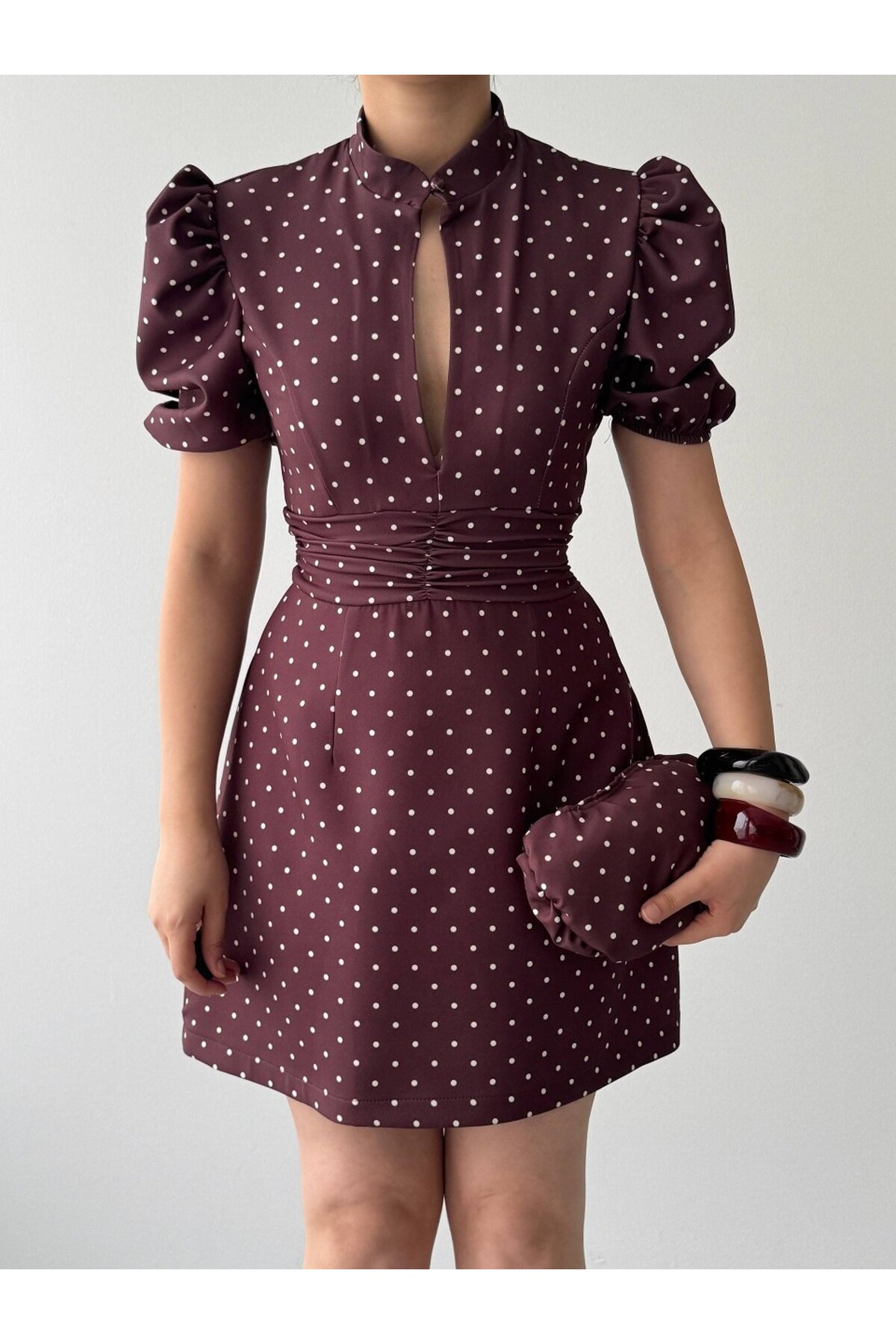 Yues Cut Out Detaylı Elbise ETK-00924-kahve