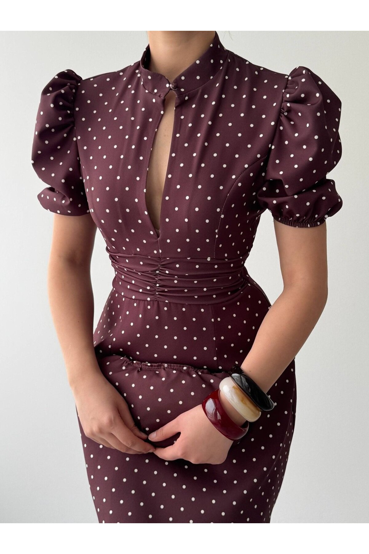 Yues Cut Out Detaylı Elbise ETK-00924-kahve