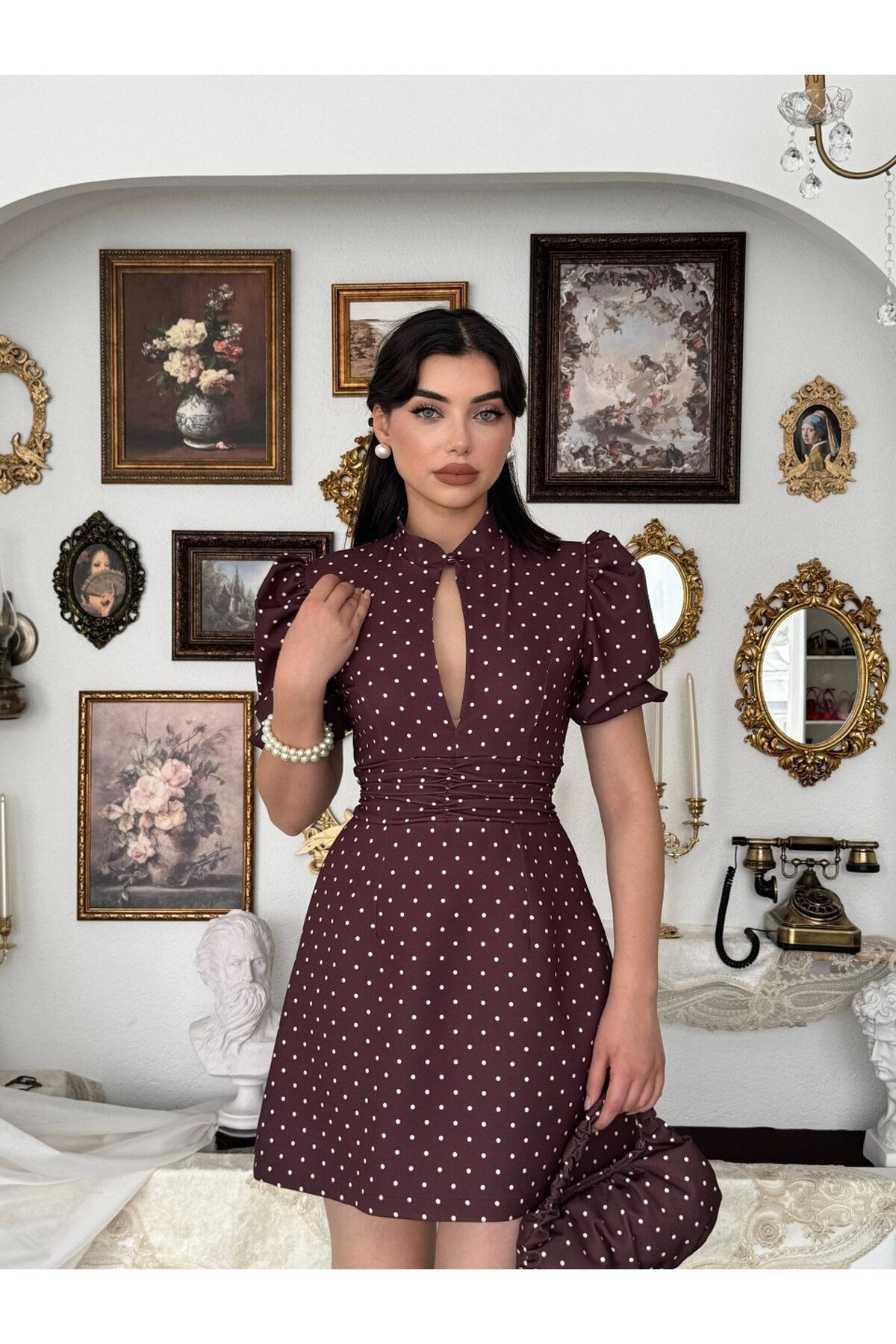 Yues Cut Out Detaylı Elbise ETK-00924-kahve