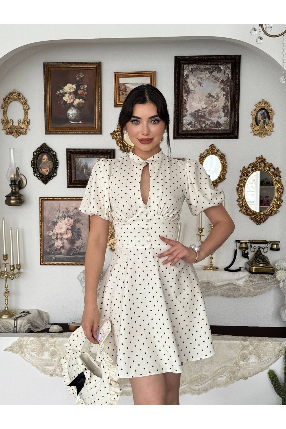 Alsace Dekolte Detaylı Elbise ETK-00925-ekru