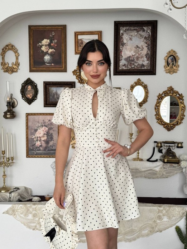 Alsace Dekolte Detaylı Elbise ETK-00925-ekru