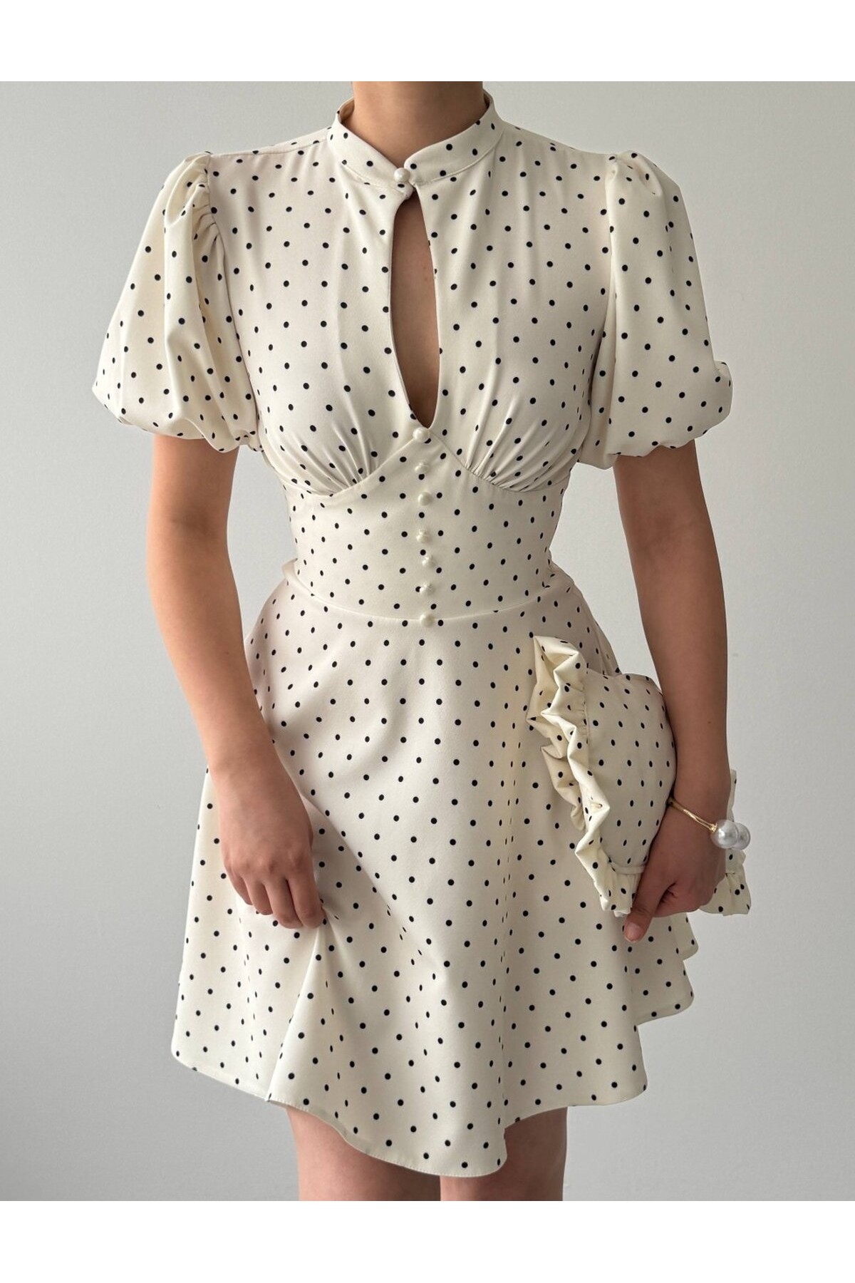 Alsace Dekolte Detaylı Elbise ETK-00925-ekru