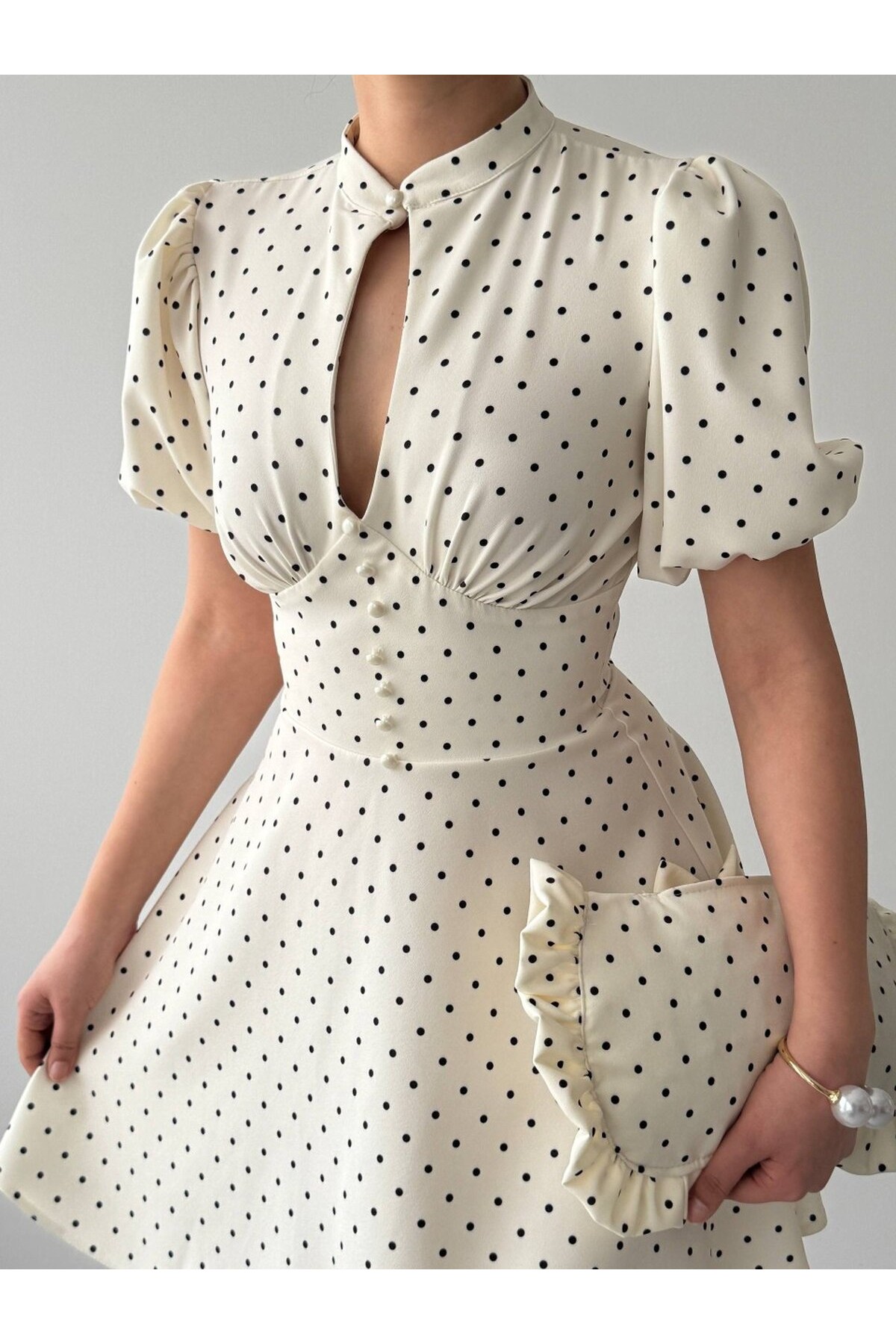 Alsace Dekolte Detaylı Elbise ETK-00925-ekru