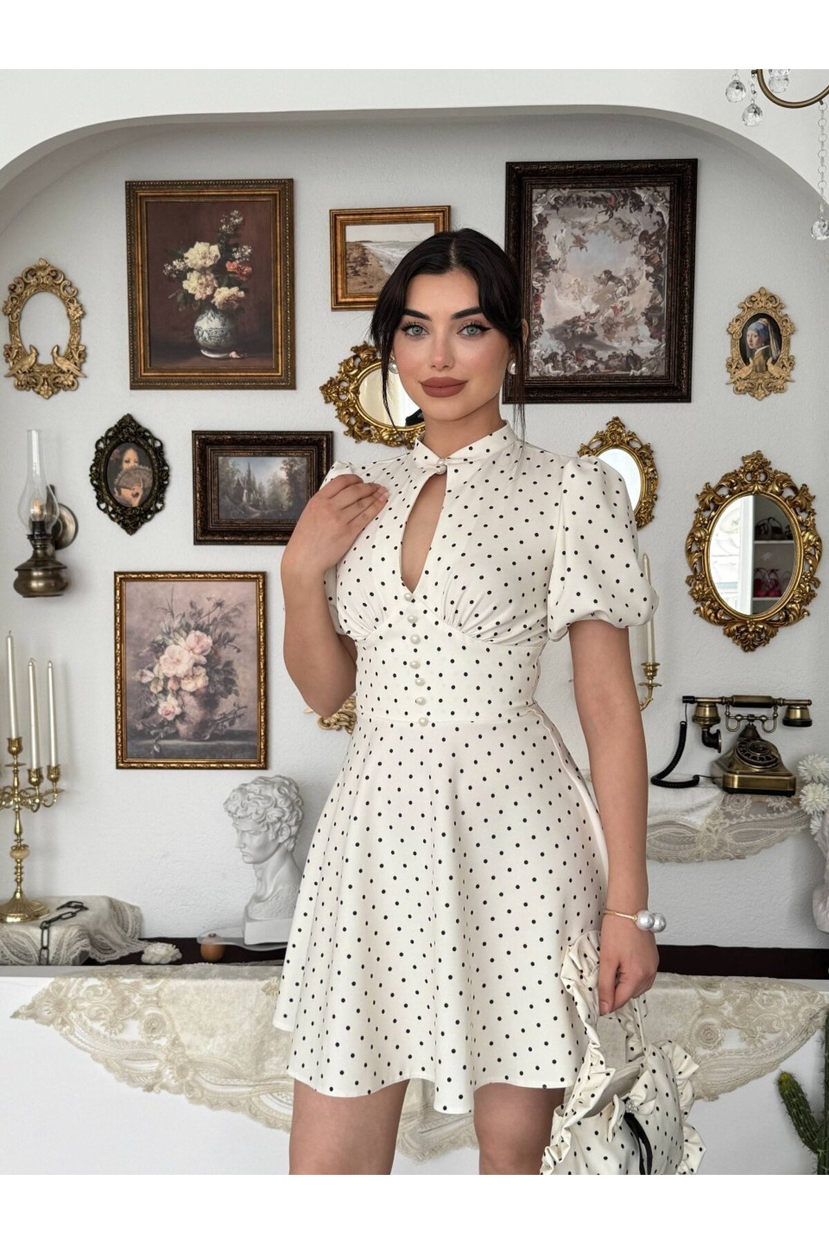 Alsace Dekolte Detaylı Elbise ETK-00925-ekru