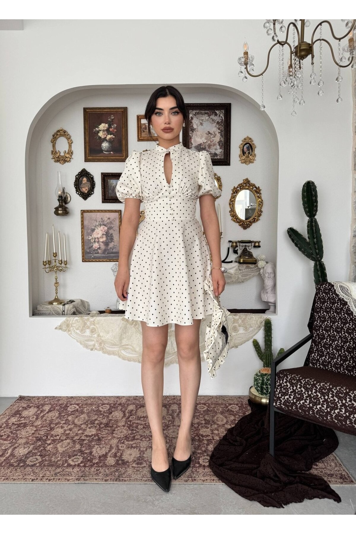 Alsace Dekolte Detaylı Elbise ETK-00925-ekru