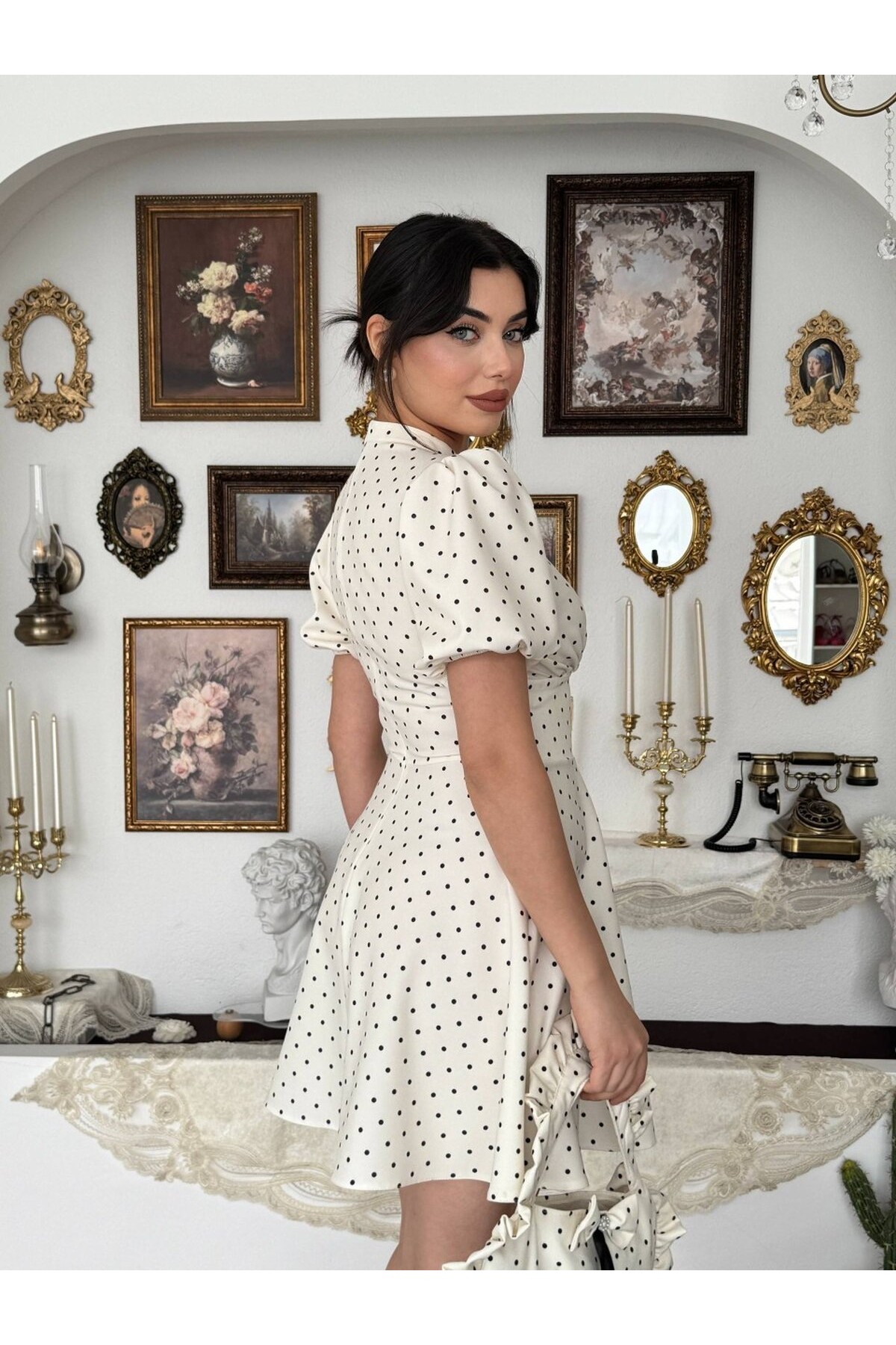 Alsace Dekolte Detaylı Elbise ETK-00925-ekru