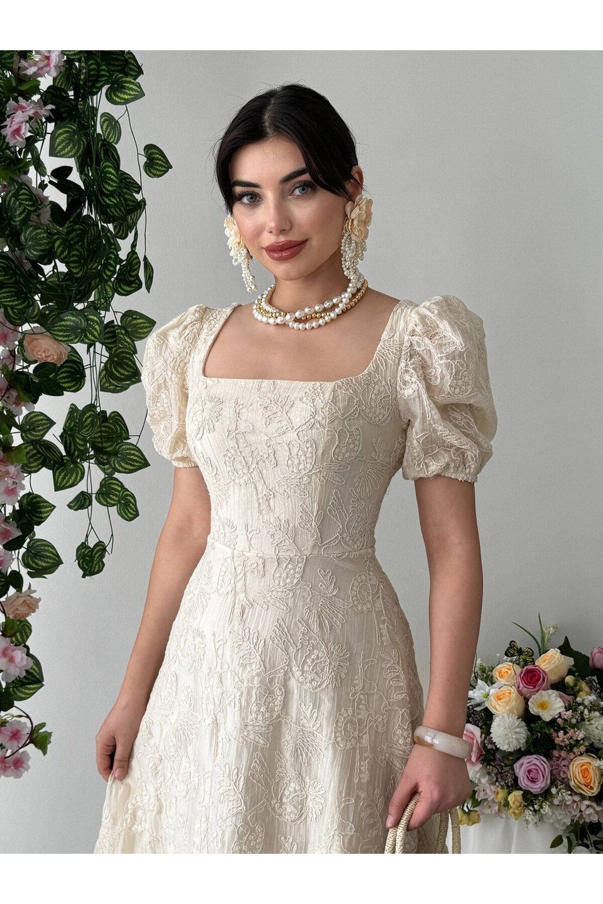 Vesam Midi Elbise ETK-00926-bej