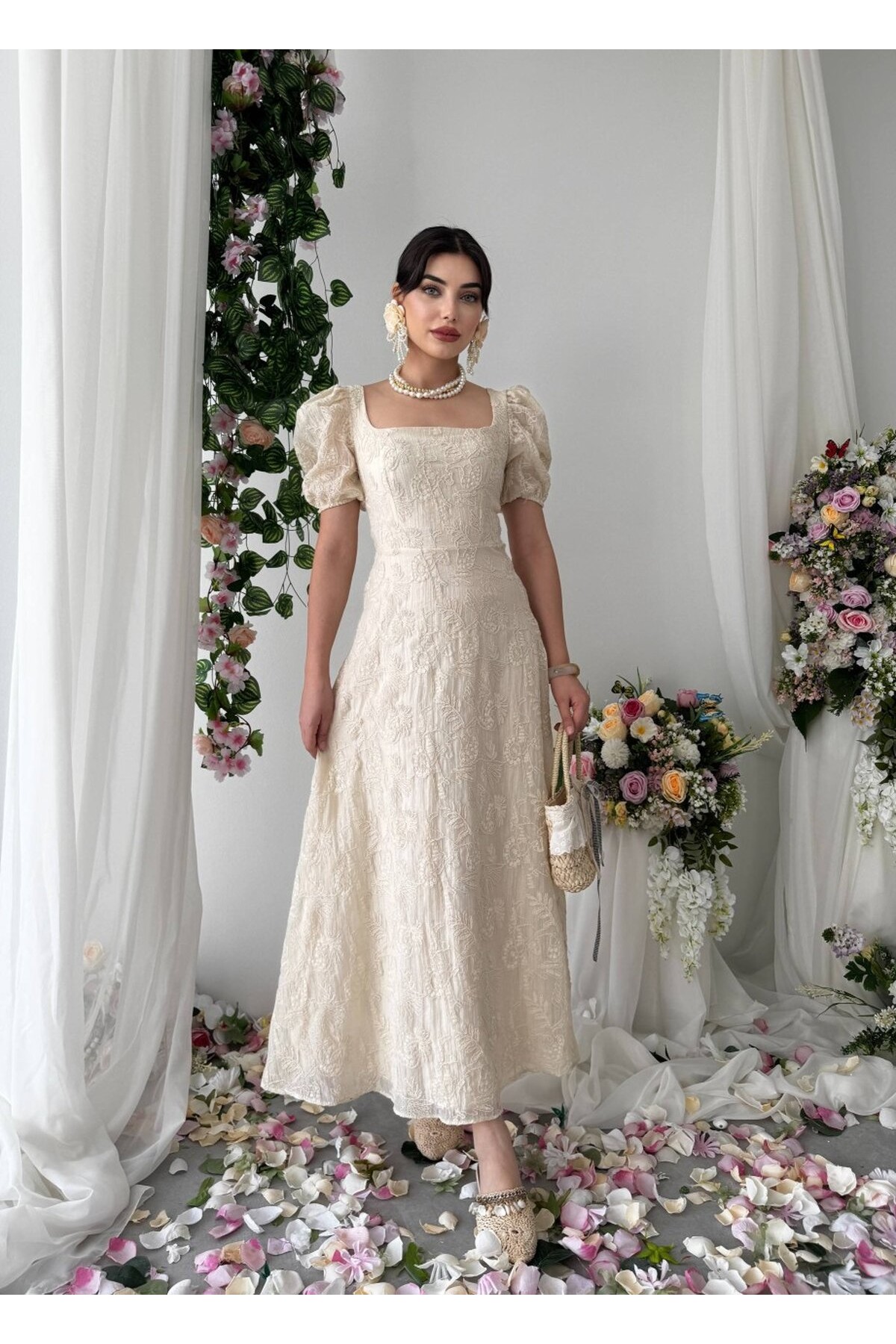 Vesam Midi Elbise ETK-00926-bej