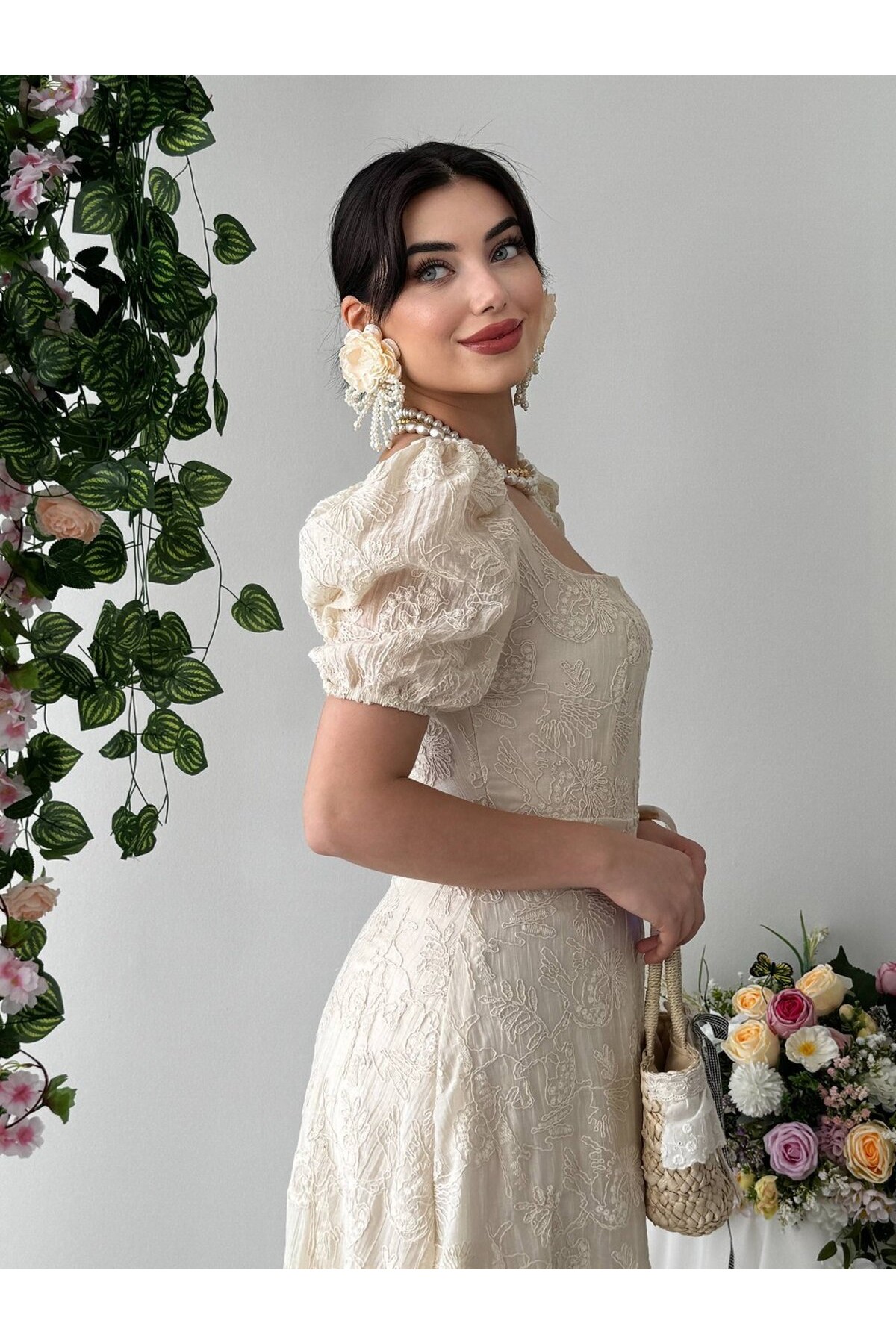 Vesam Midi Elbise ETK-00926-bej