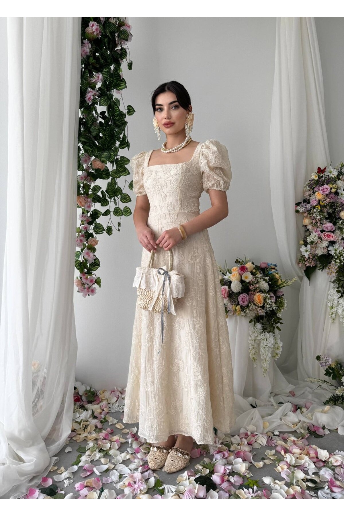Vesam Midi Elbise ETK-00926-bej