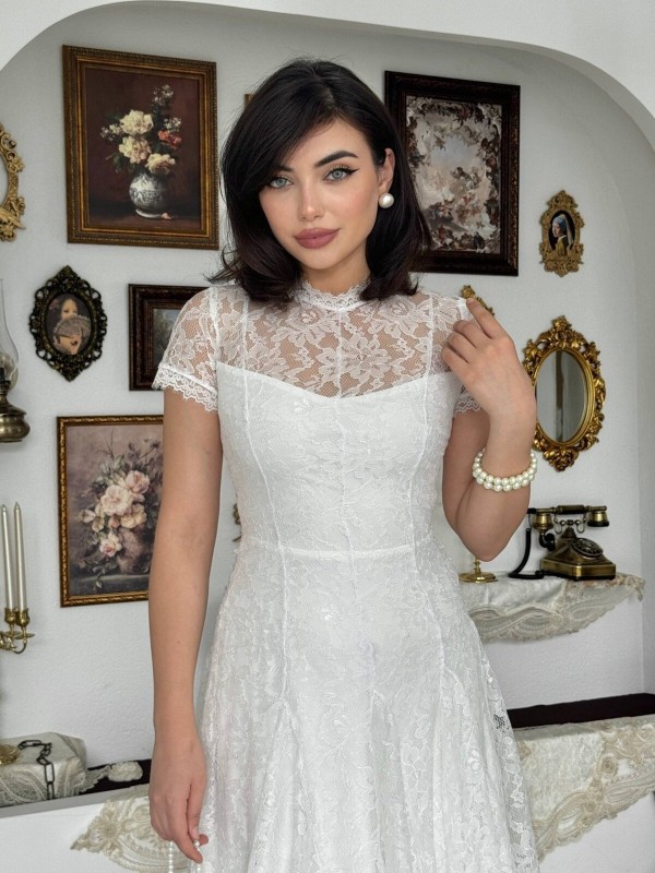 Elcisa Midi Elbise ETK-00936-beyaz