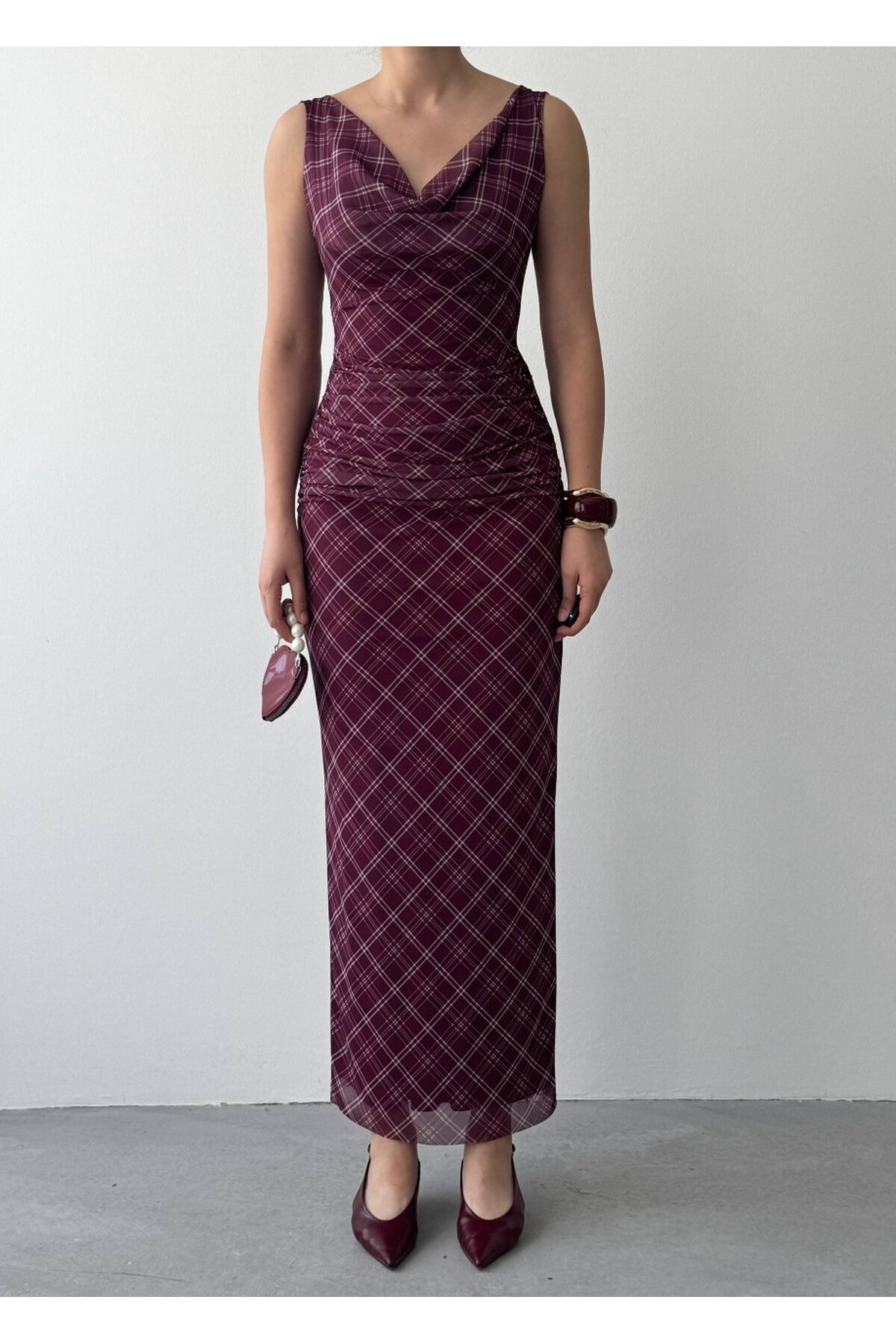 Pony Midi Elbise ETK-00937-bordo