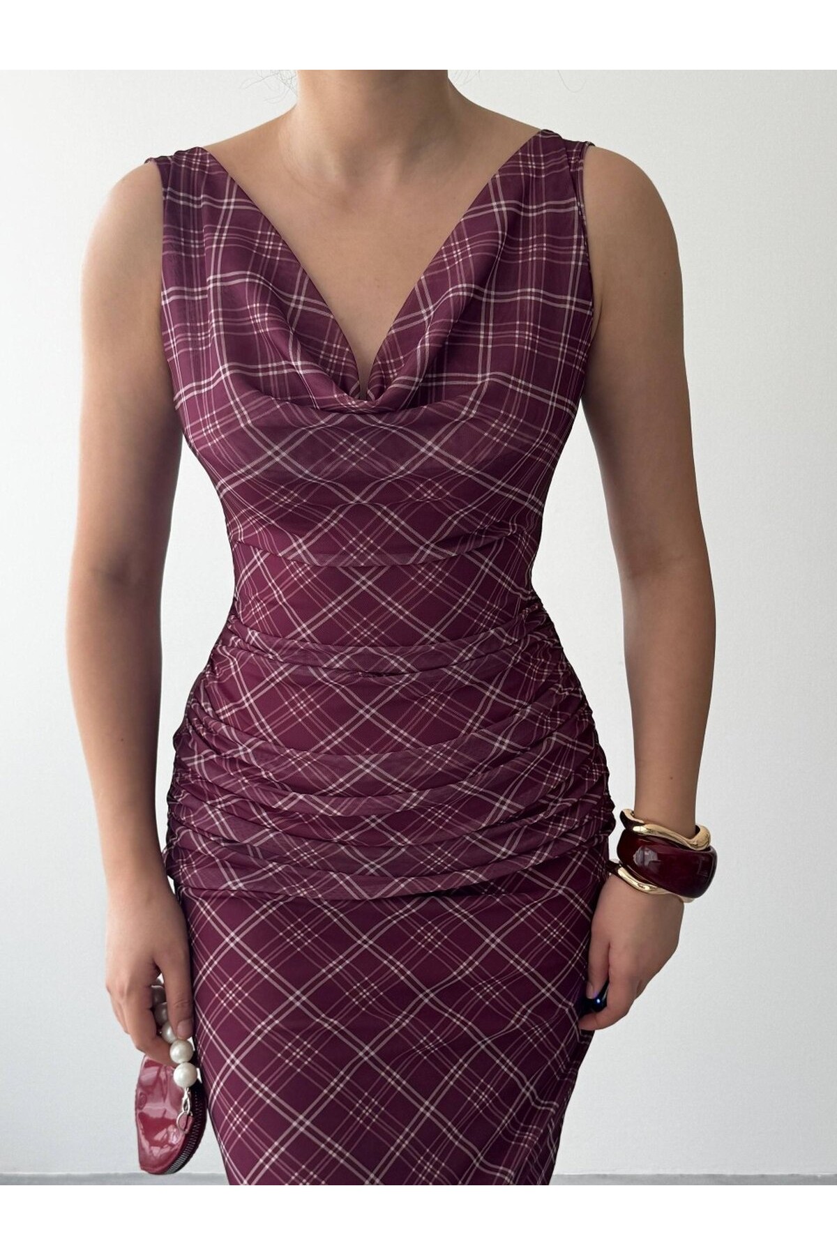 Pony Midi Elbise ETK-00937-bordo