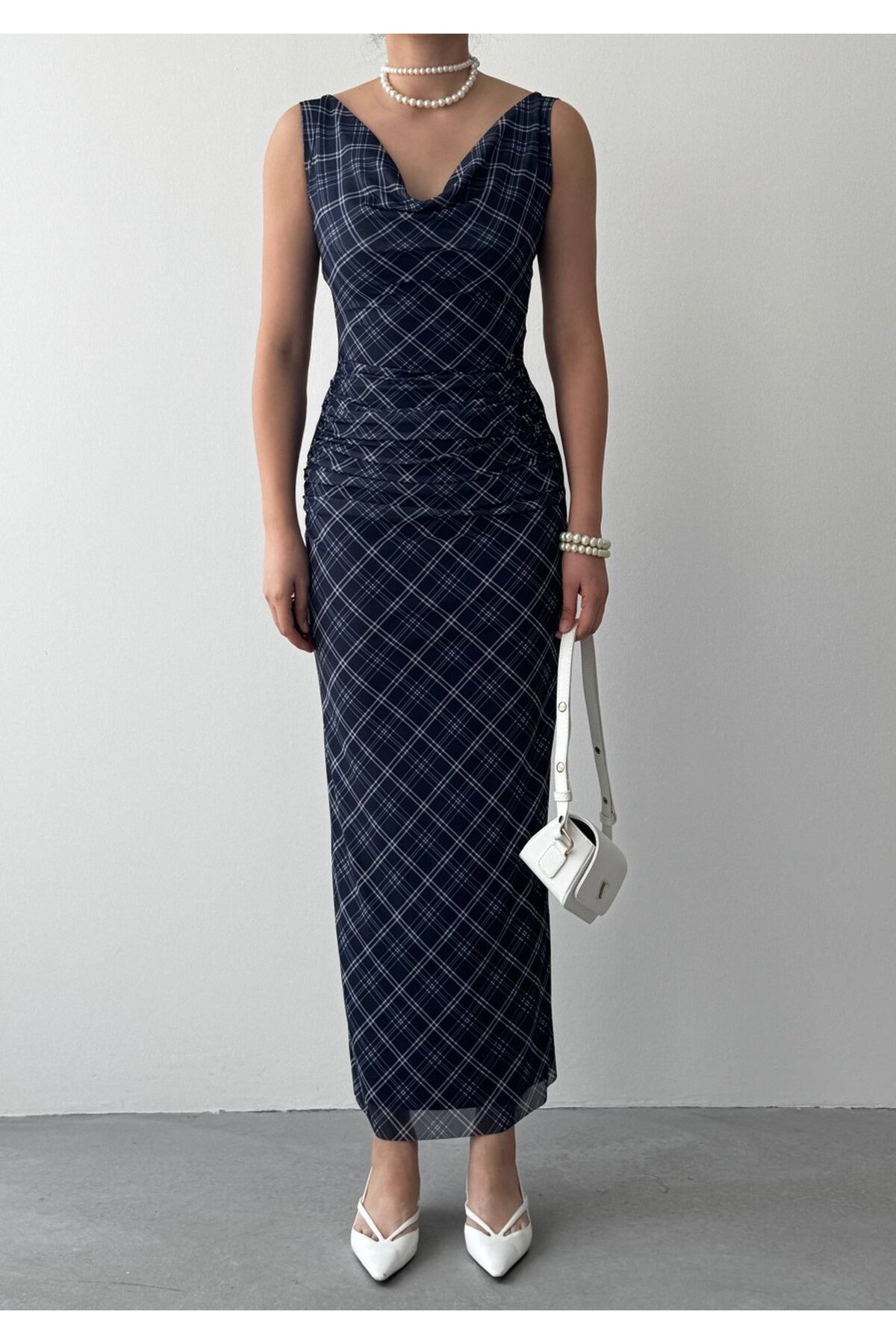 Pony Midi Elbise ETK-00937-lacivert