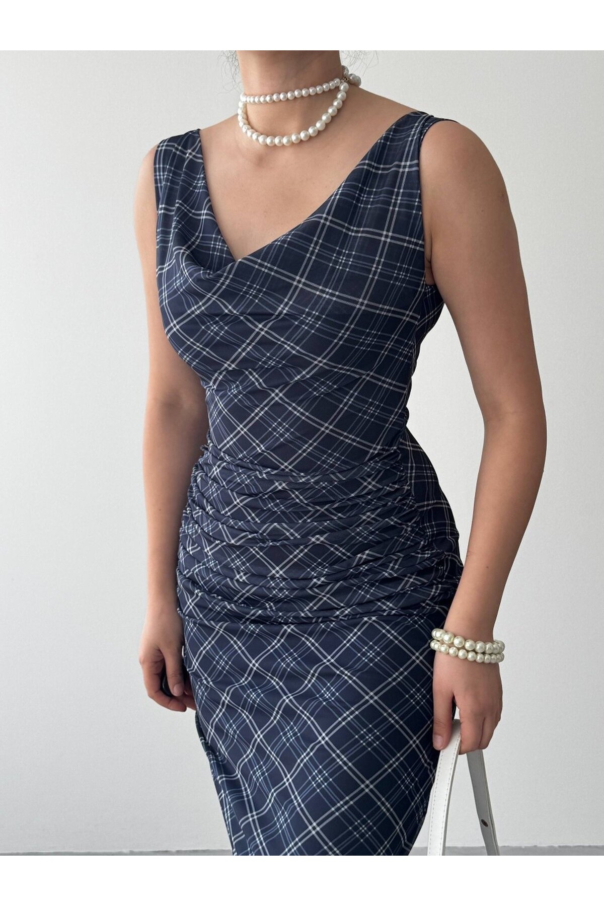 Pony Midi Elbise ETK-00937-lacivert