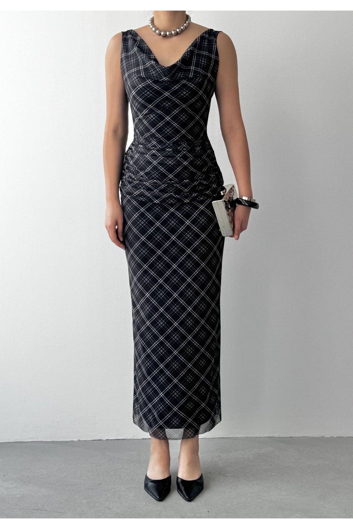 Pony Midi Elbise ETK-00937-siyah