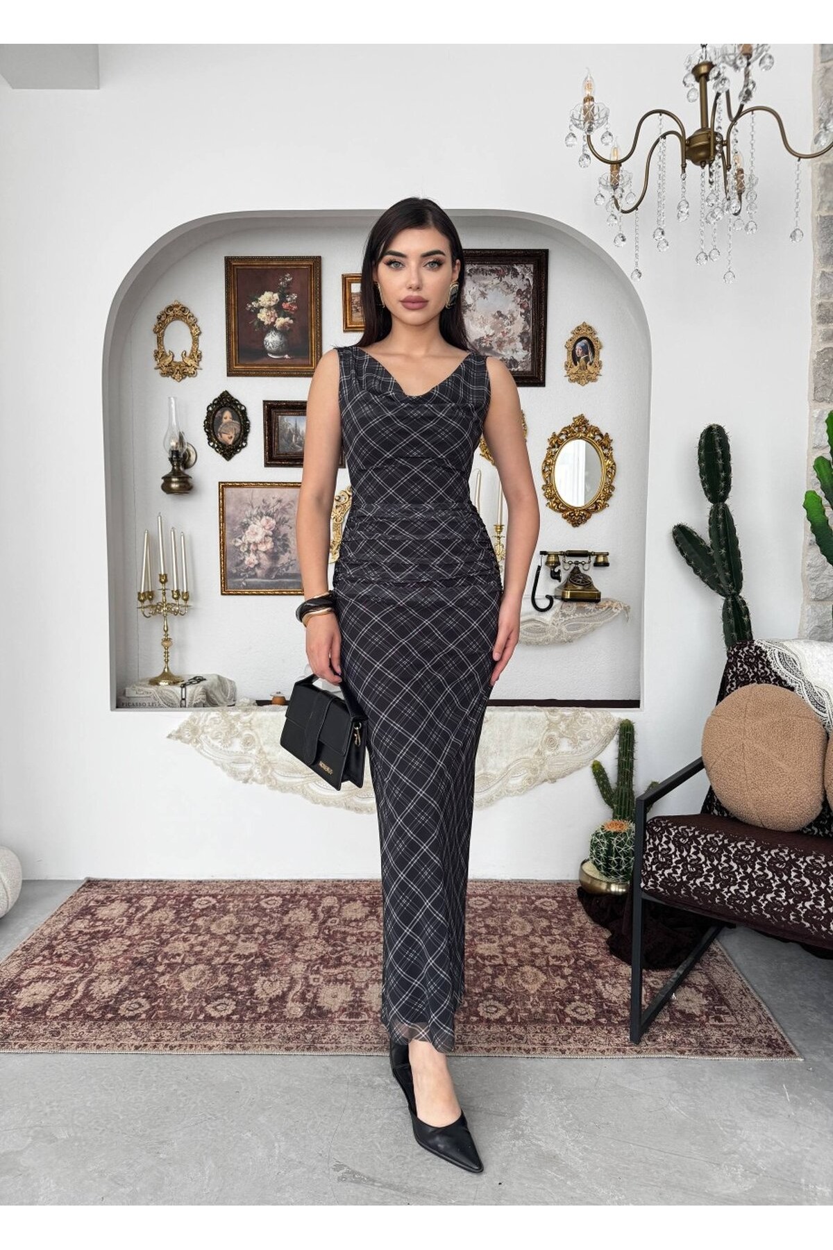 Pony Midi Elbise ETK-00937-siyah