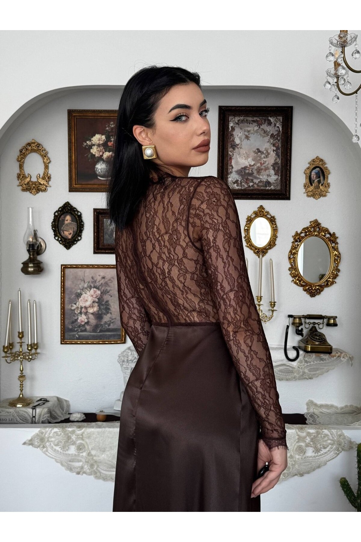 Nori Transparan Elbise ETK-00943-kahve