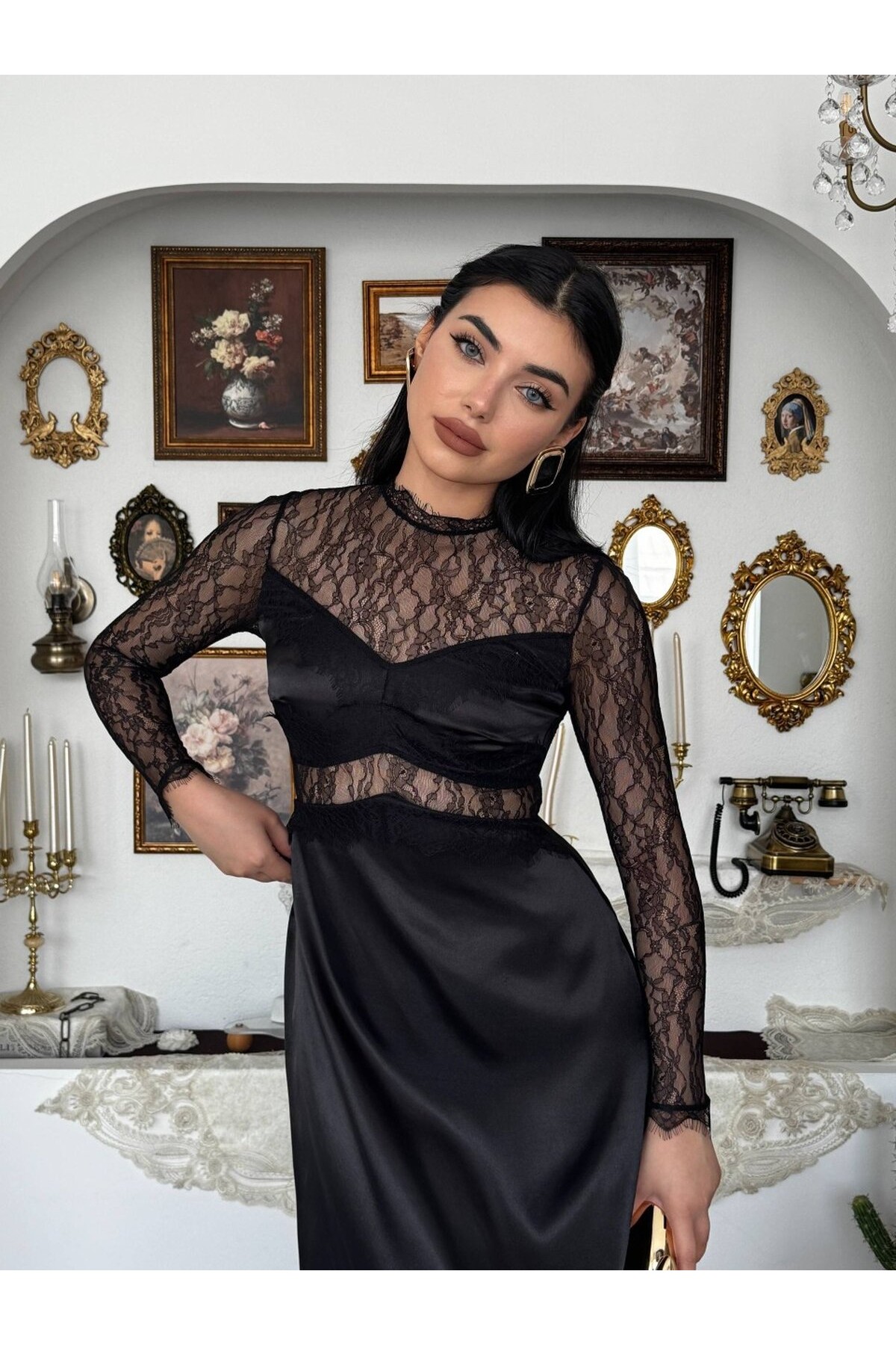 Nori Transparan Elbise ETK-00943-siyah