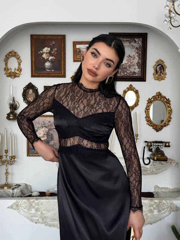 Nori Transparan Elbise ETK-00943-siyah