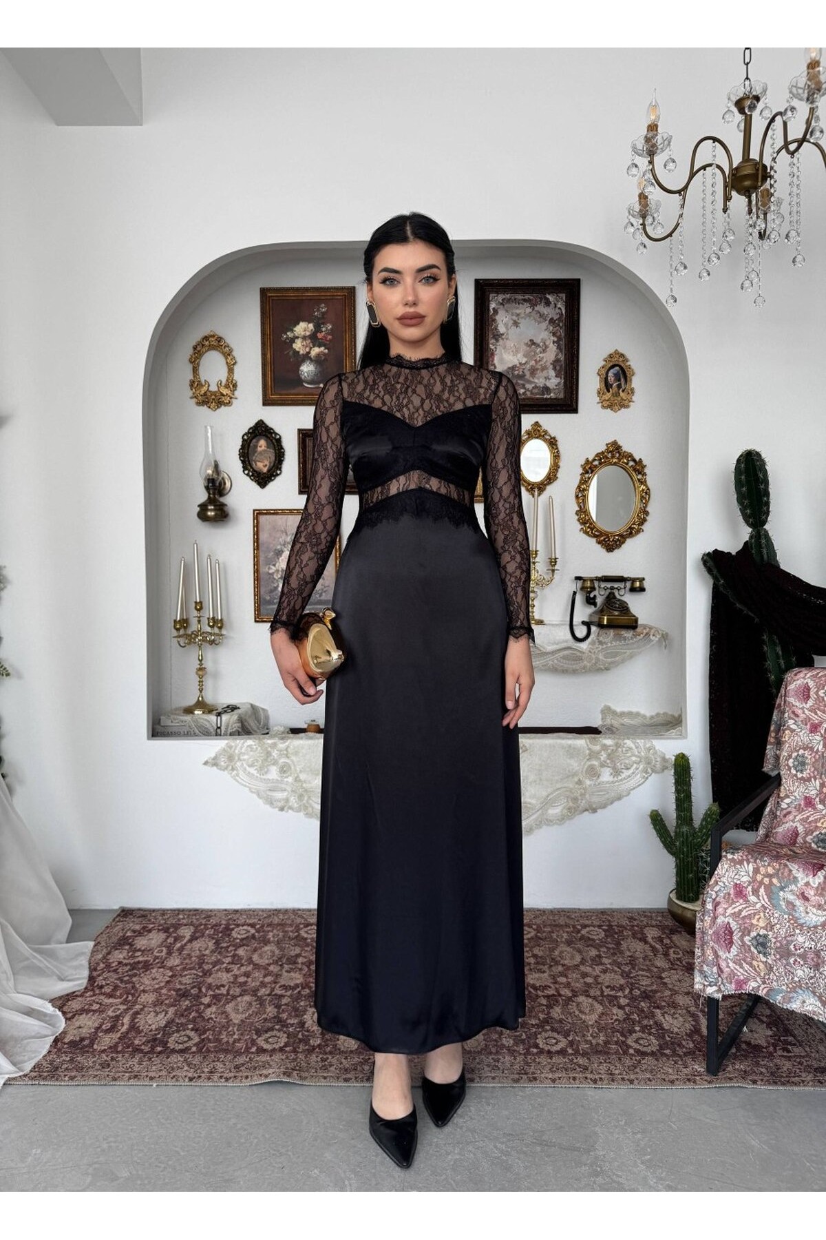 Nori Transparan Elbise ETK-00943-siyah