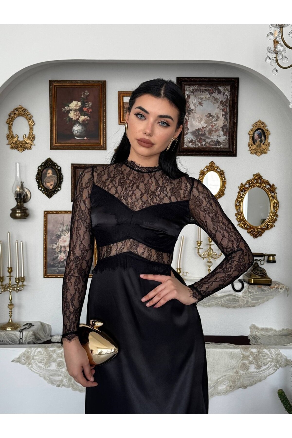 Nori Transparan Elbise ETK-00943-siyah