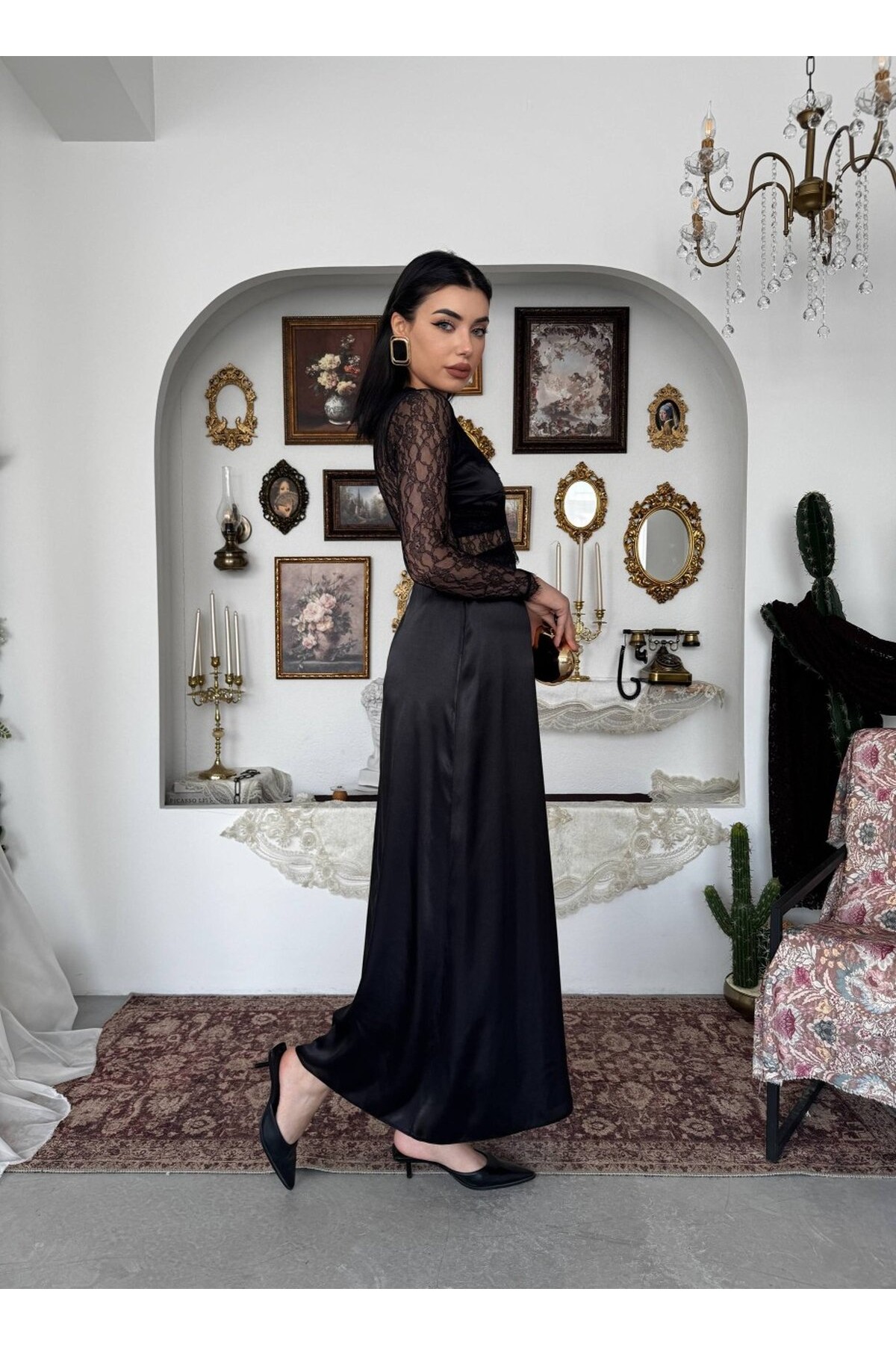 Nori Transparan Elbise ETK-00943-siyah