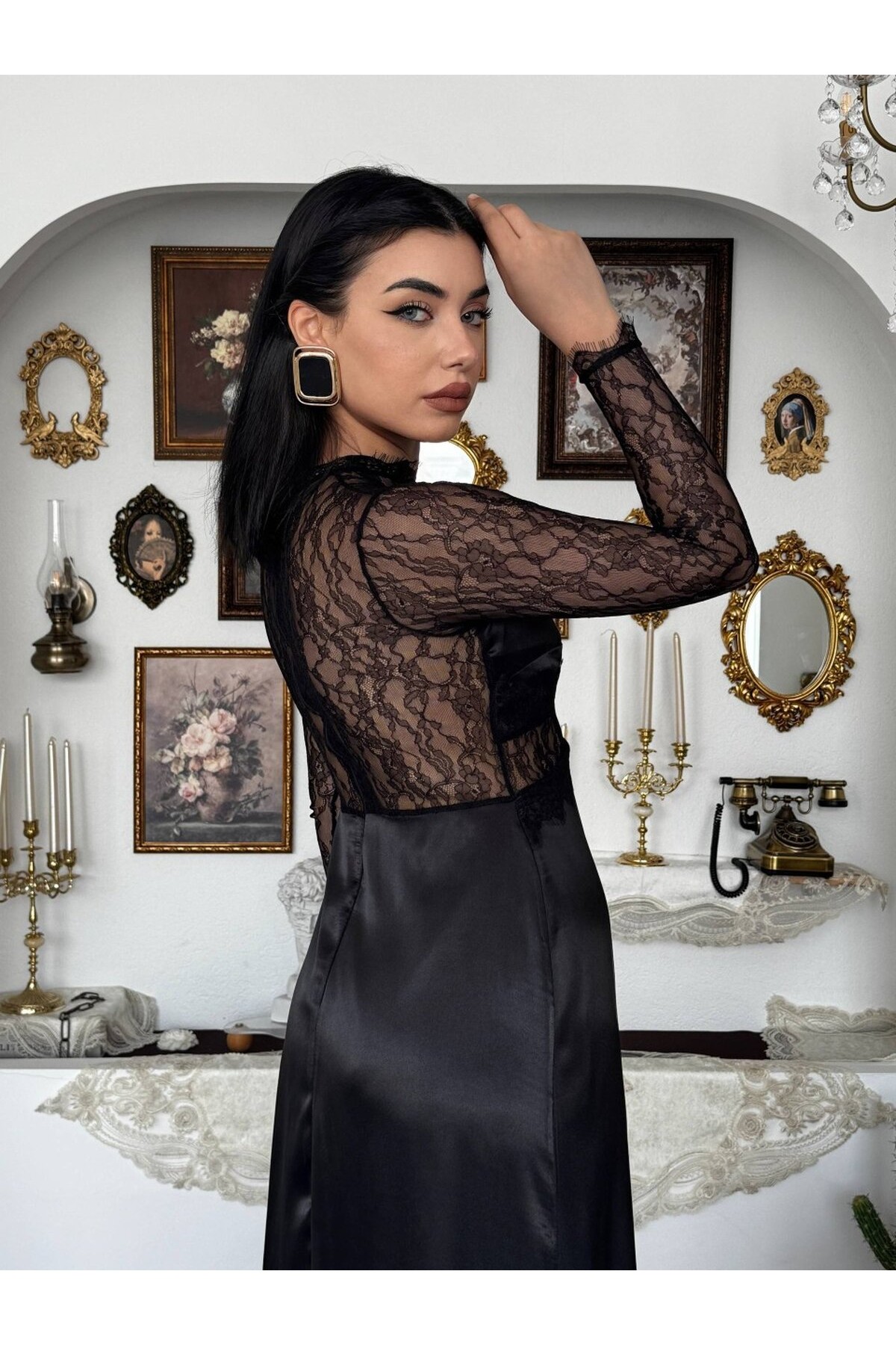 Nori Transparan Elbise ETK-00943-siyah