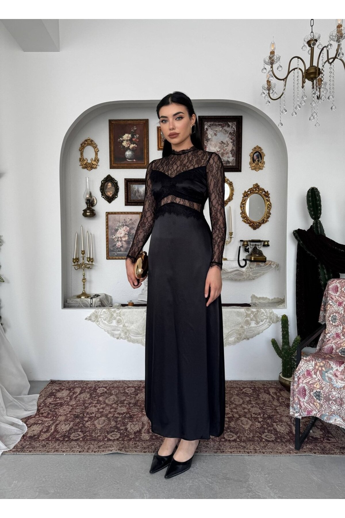 Nori Transparan Elbise ETK-00943-siyah