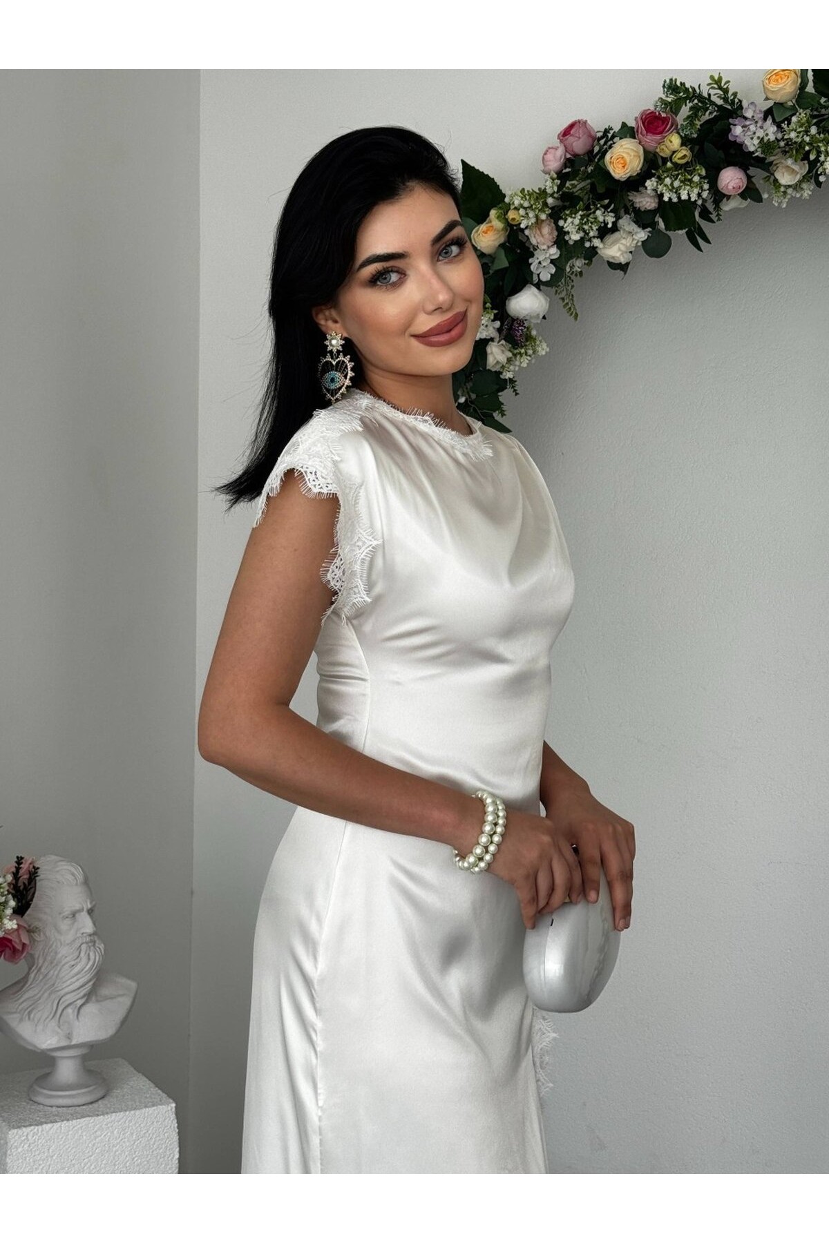 Peam Yırtmaç Detaylı Elbise ETK-00946-ekru
