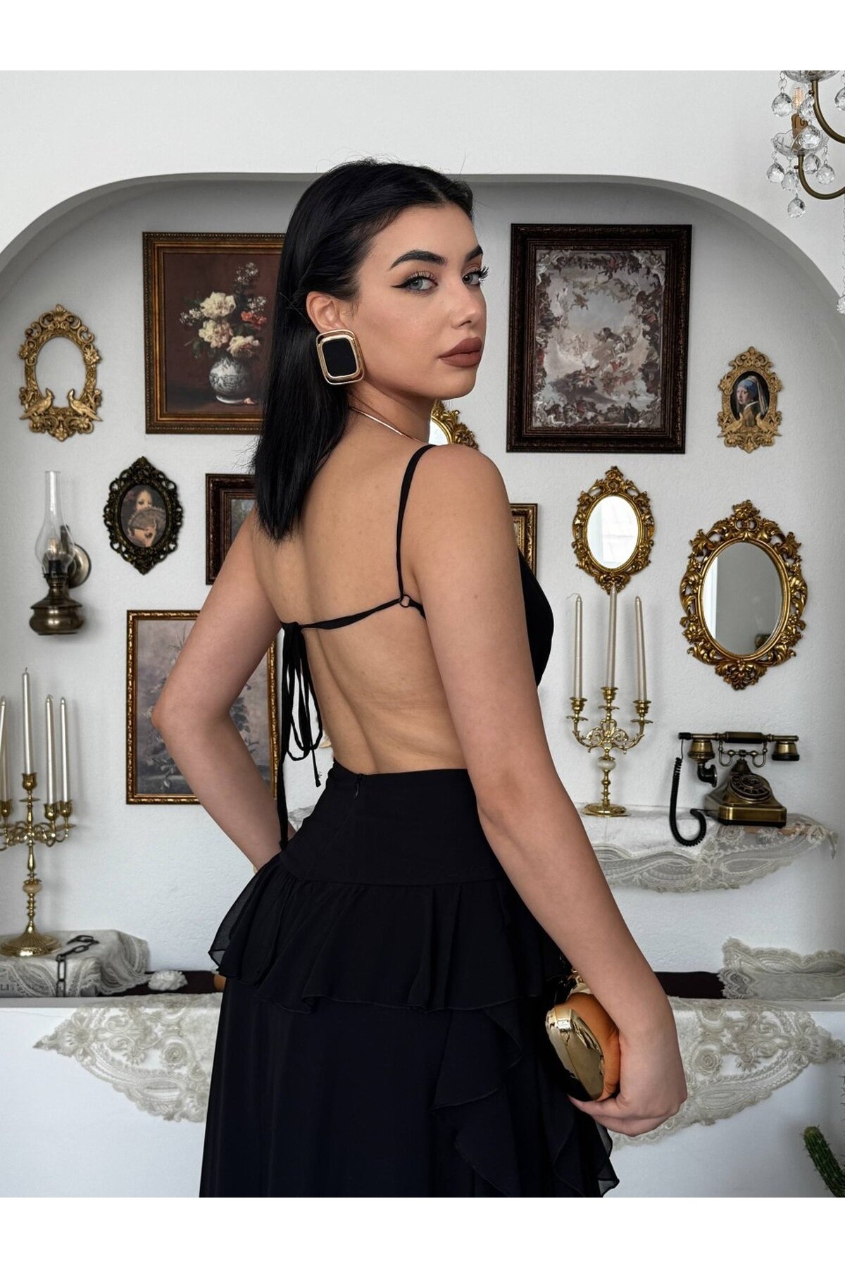Seras Midi Elbise ETK-00950-siyah