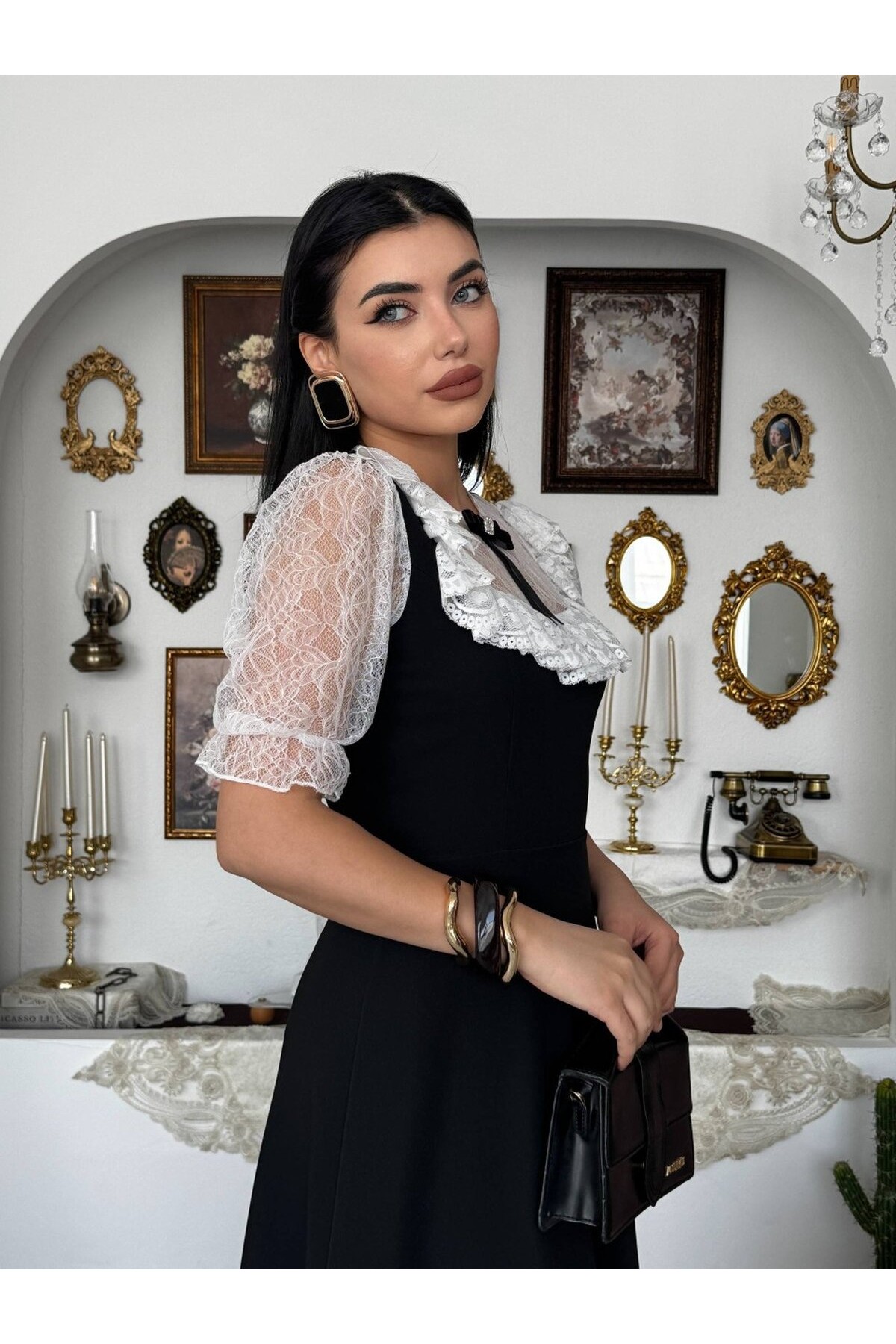 Esane Broş Detaylı Elbise ETK-00954-siyah