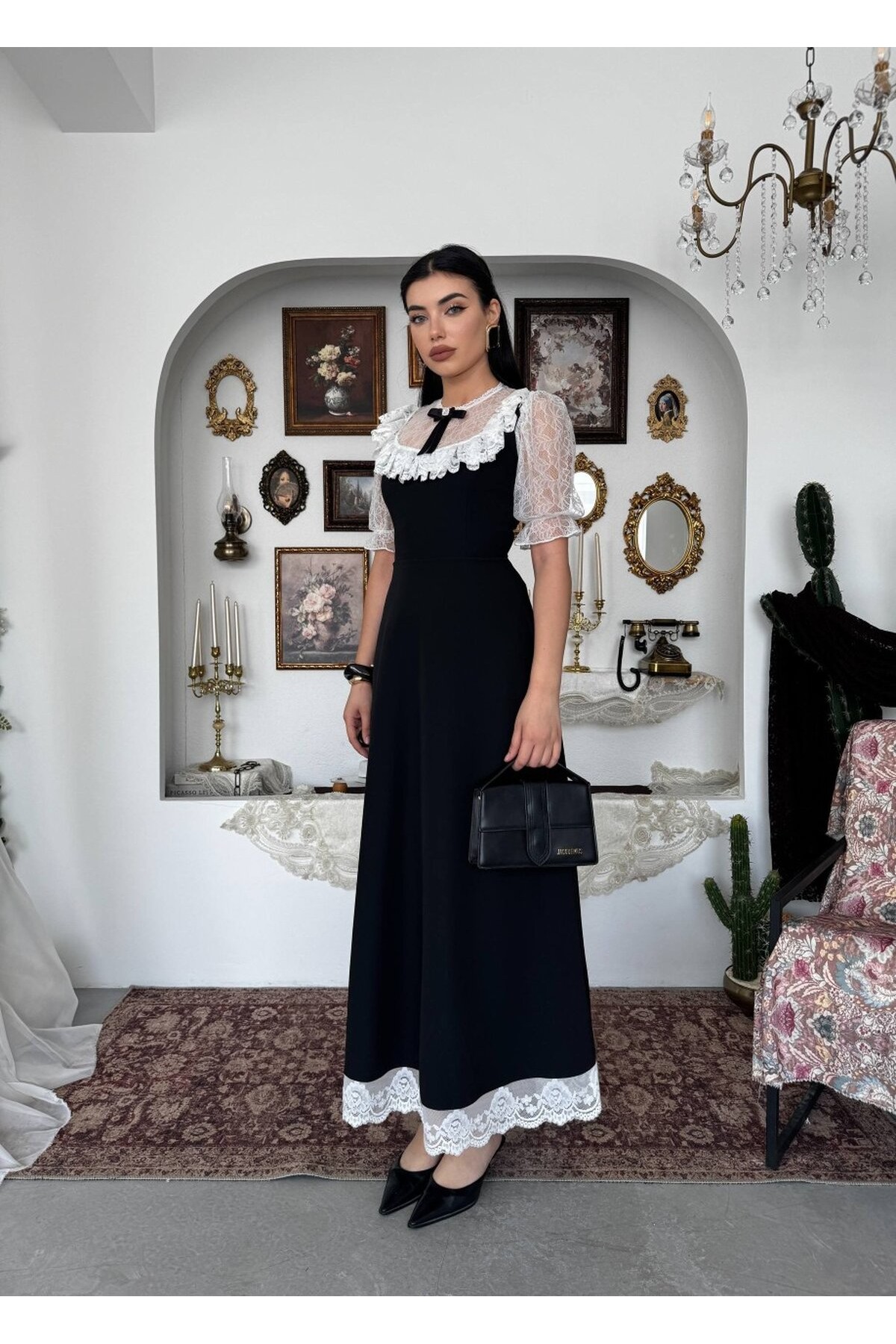 Esane Broş Detaylı Elbise ETK-00954-siyah