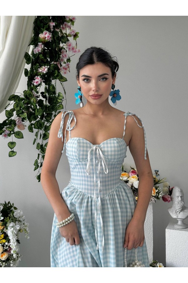 Yumak İp Askılı Elbise ETK-00956-mavi