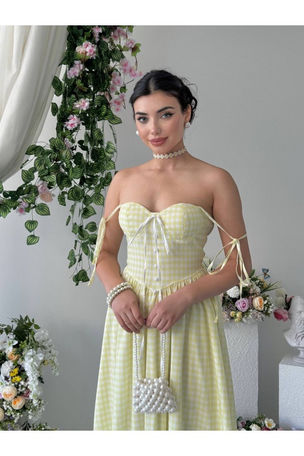 Yumak İp Askılı Elbise ETK-00956-sari