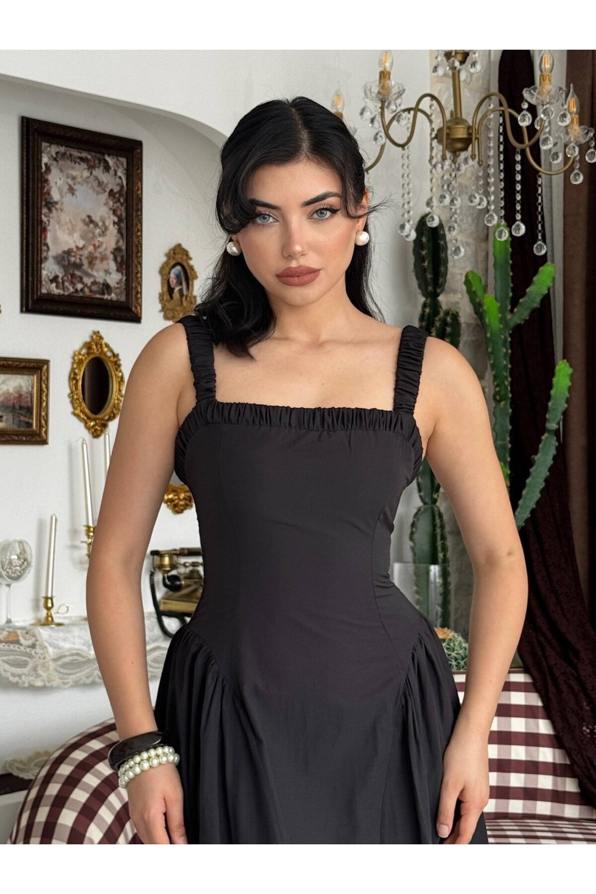 Huen Midi Elbise ETK-00962-siyah