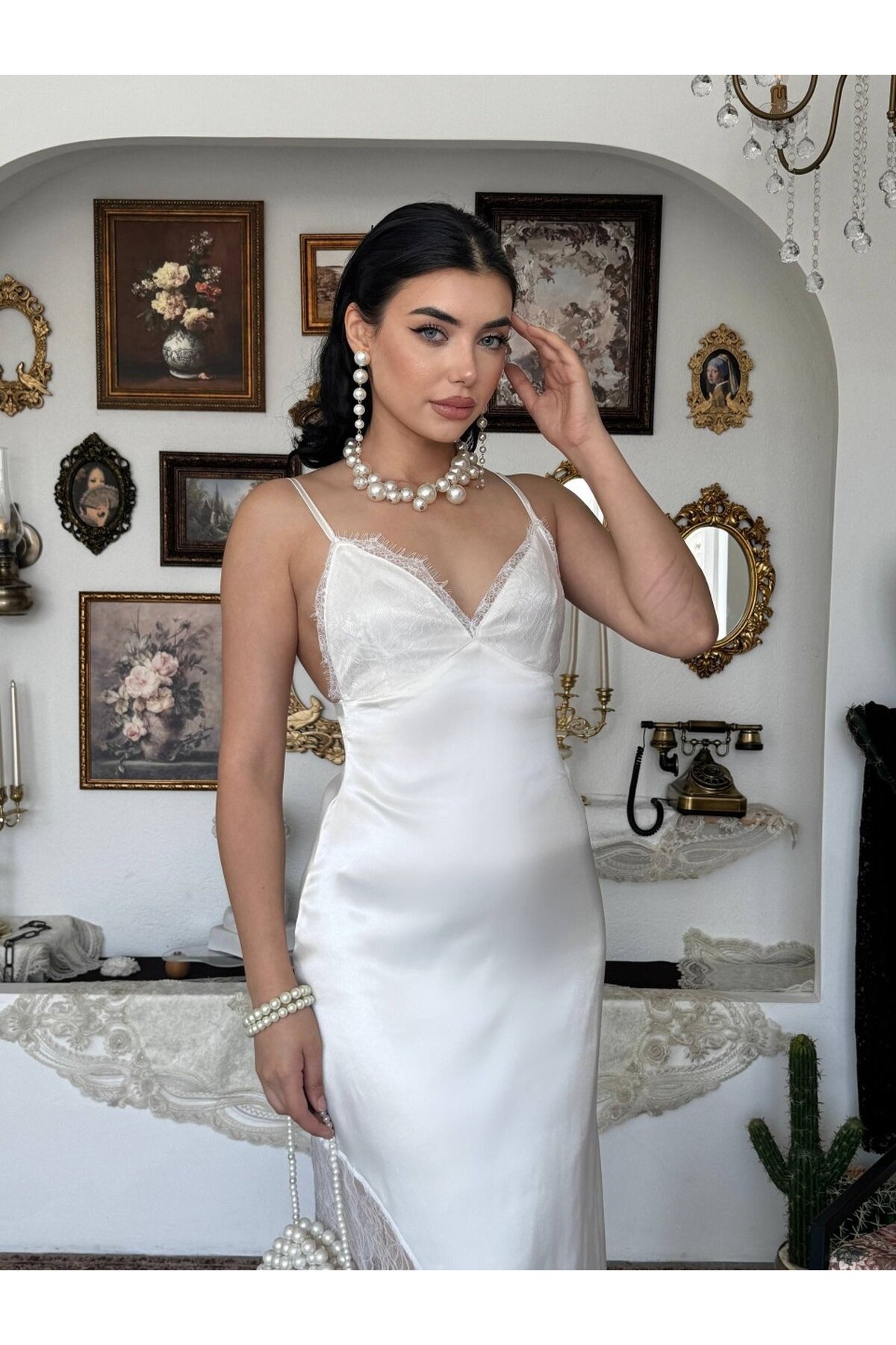 Jesn Dantel Detaylı Elbise ETK-00966-ekru