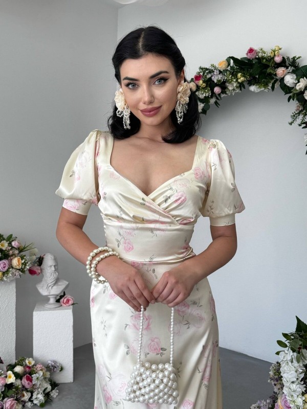 Ceon Midi Elbise ETK-00978-cicek-desen