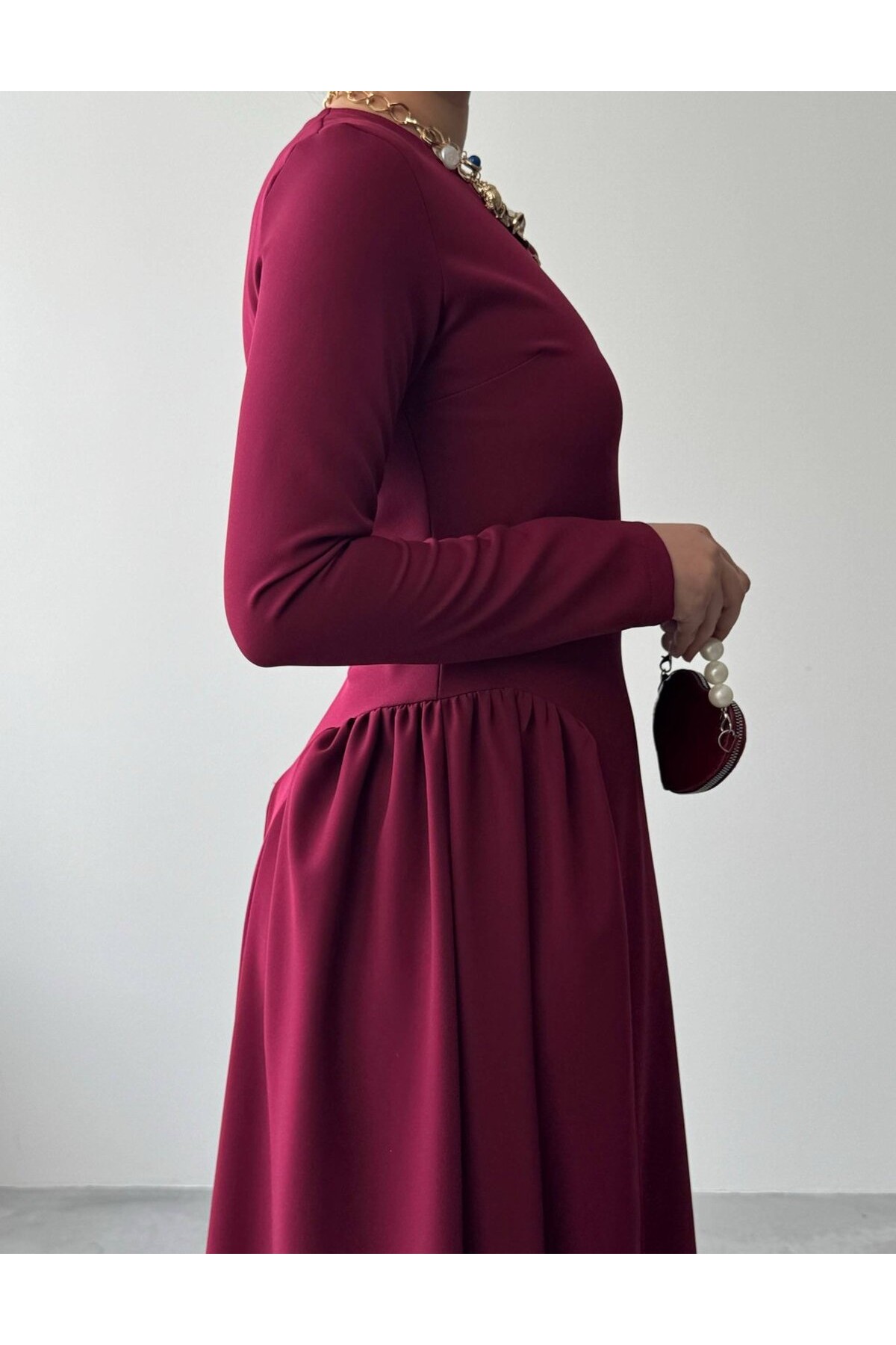 Loks Midi Elbise ETK-01000-bordo