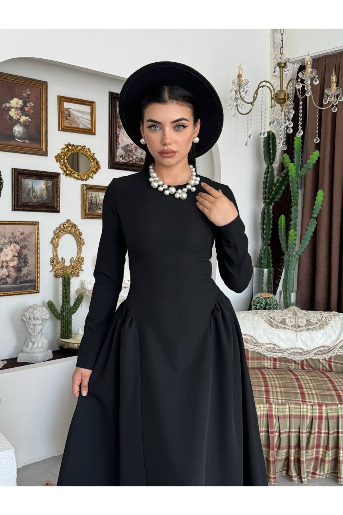 Loks Midi Elbise ETK-01000-siyah