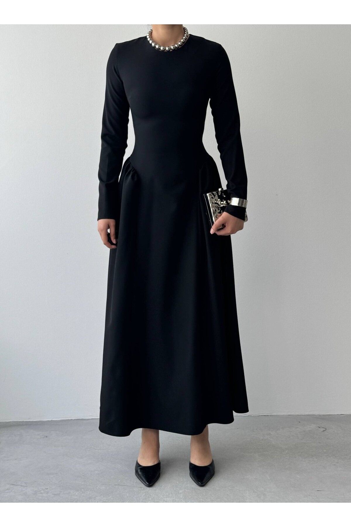 Loks Midi Elbise ETK-01000-siyah